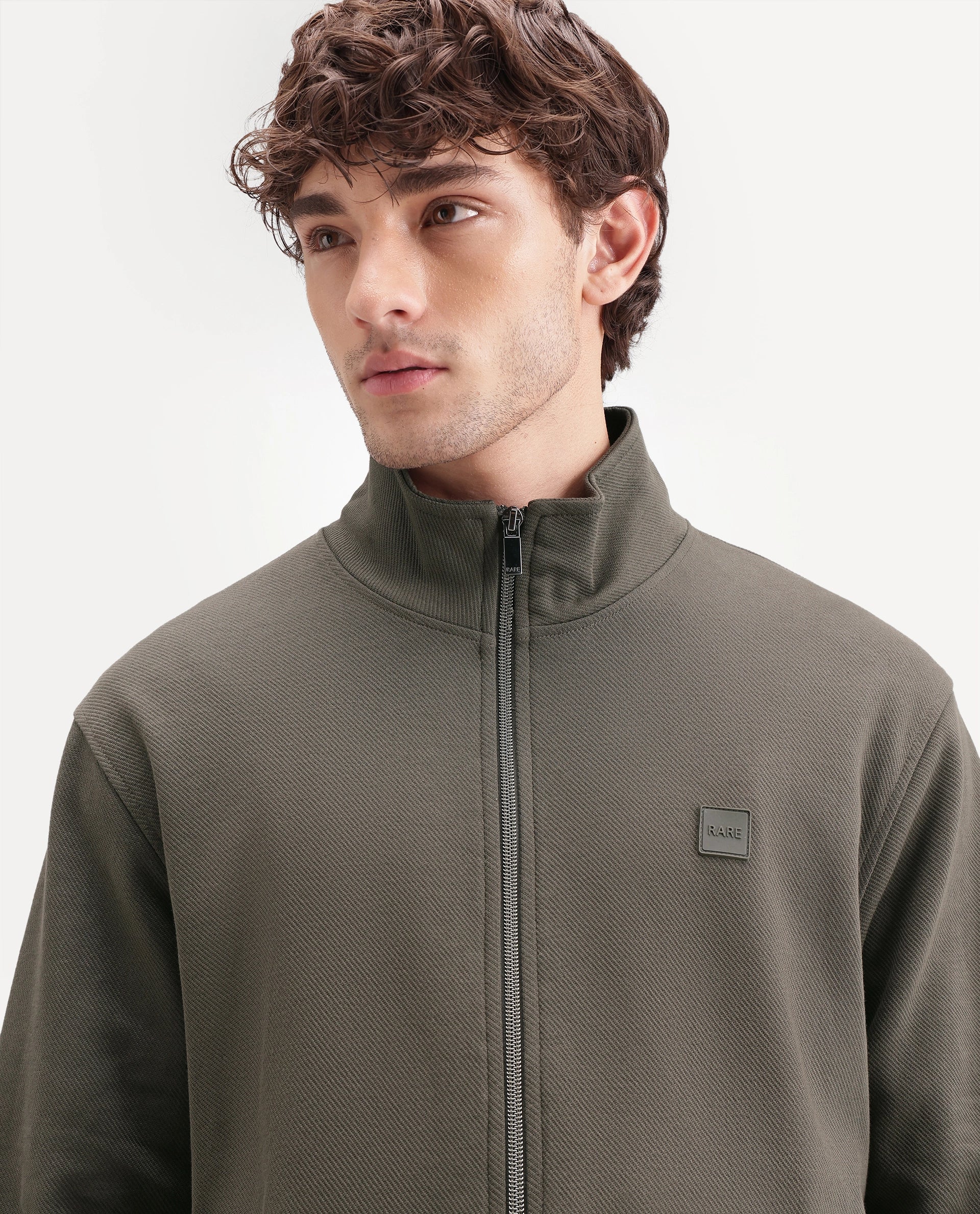Rare Rabbit Men's Costo-J-A26 Olive Cotton Blend High Neck Regular Plain Sweatshirt