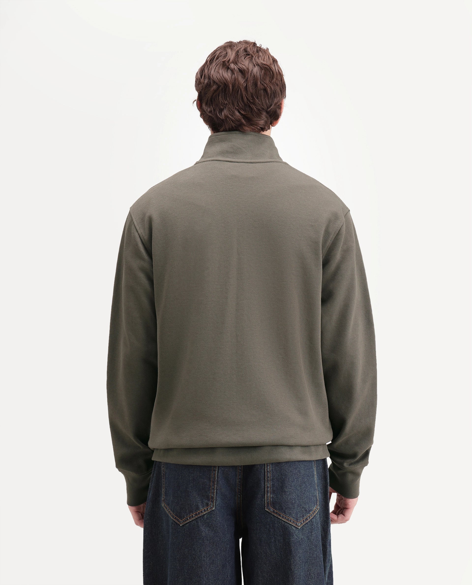Rare Rabbit Men's Costo-J-A26 Olive Cotton Blend High Neck Regular Plain Sweatshirt