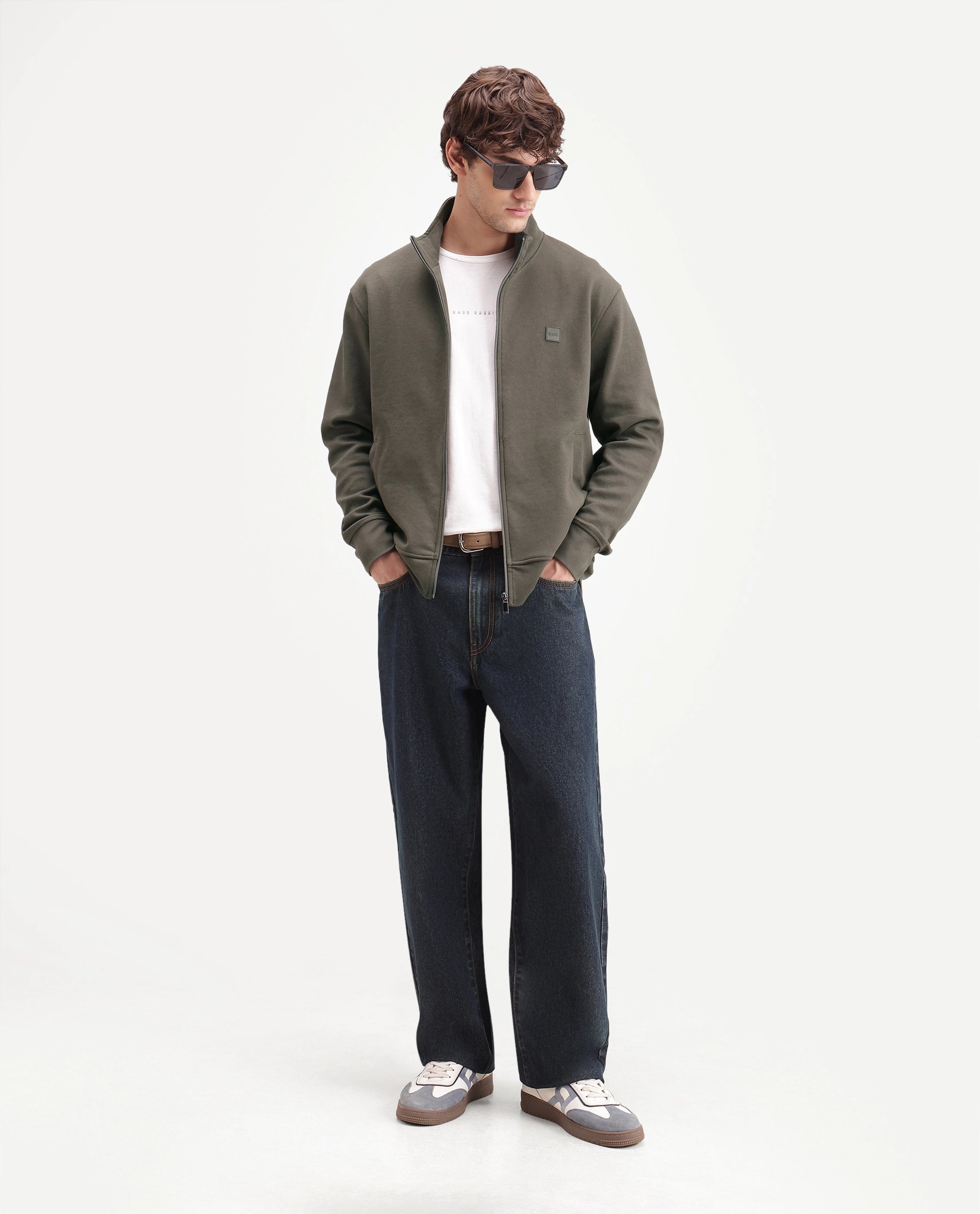Rare Rabbit Men's Costo-J-A26 Olive Cotton Blend High Neck Regular Plain Sweatshirt