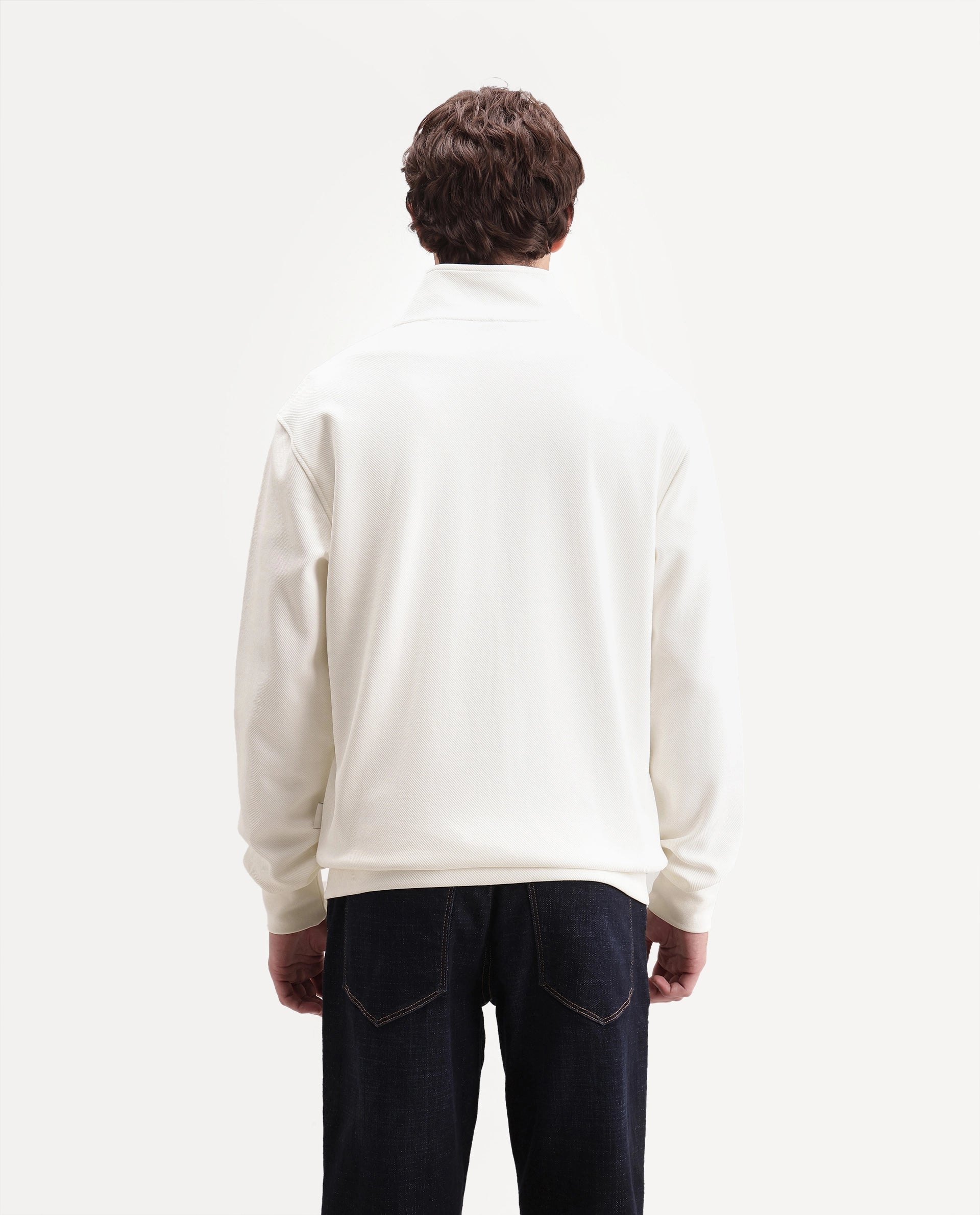 Rare Rabbit Men's Costo-J-A26 Off White Cotton Blend High Neck Regular Plain Sweatshirt