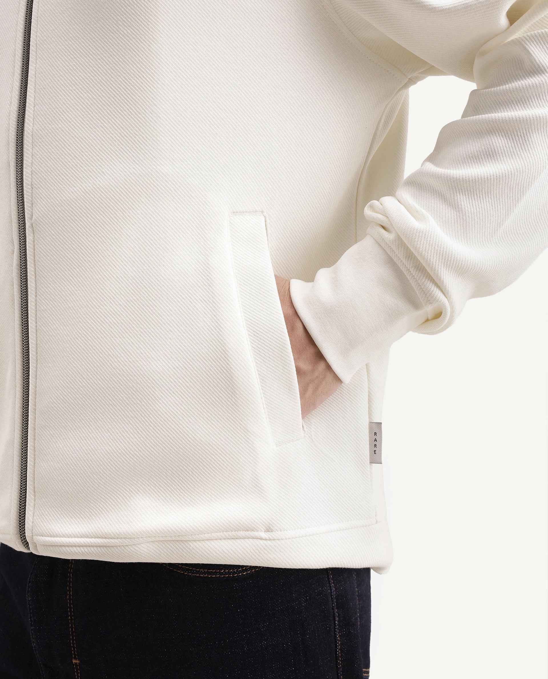 Rare Rabbit Men's Costo-J-A26 Off White Cotton Blend High Neck Regular Plain Sweatshirt