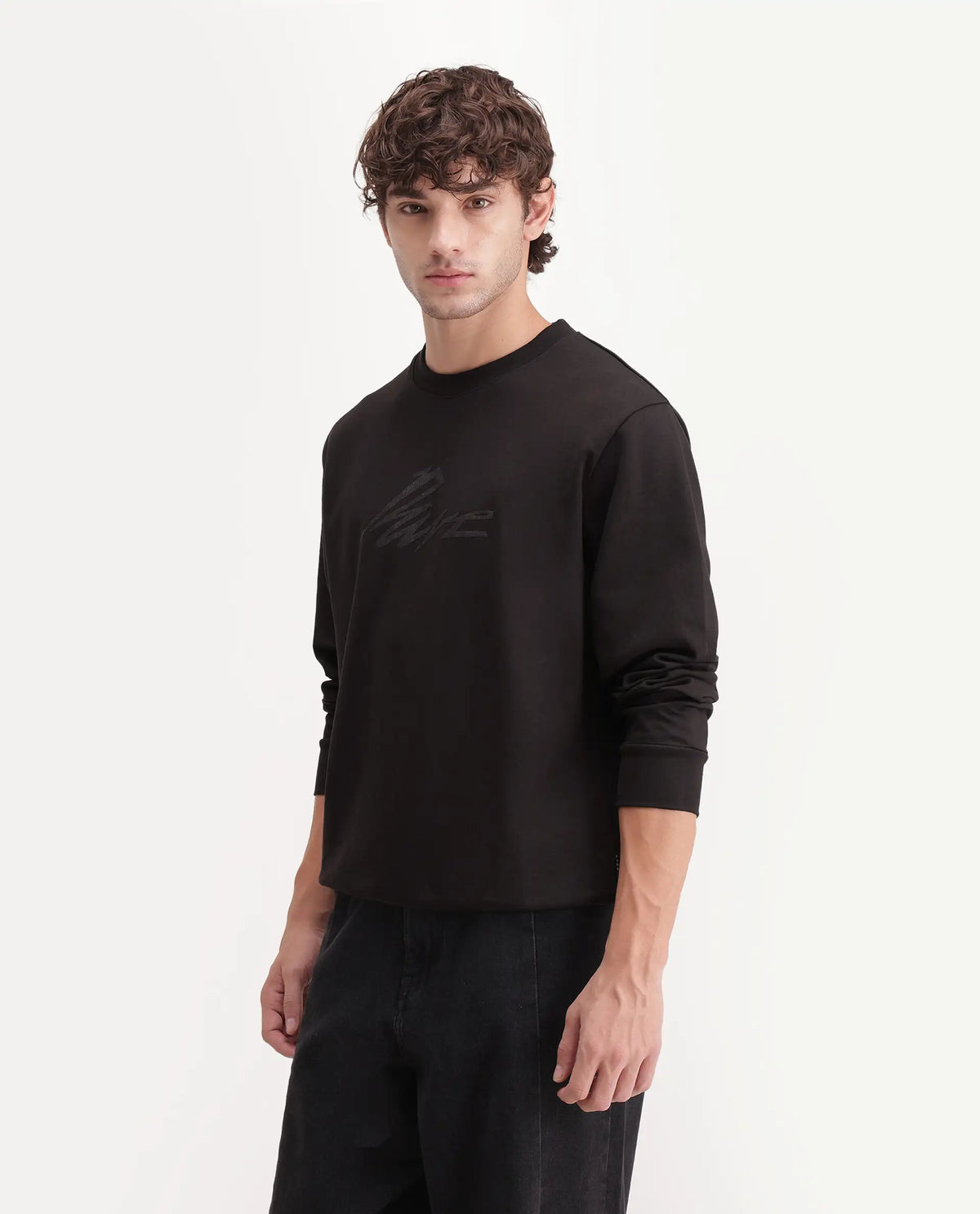 Rare Rabbit Men's Palmi Dark Brown Cotton Blend Crew Neck Regular Graphic Print Sweatshirt