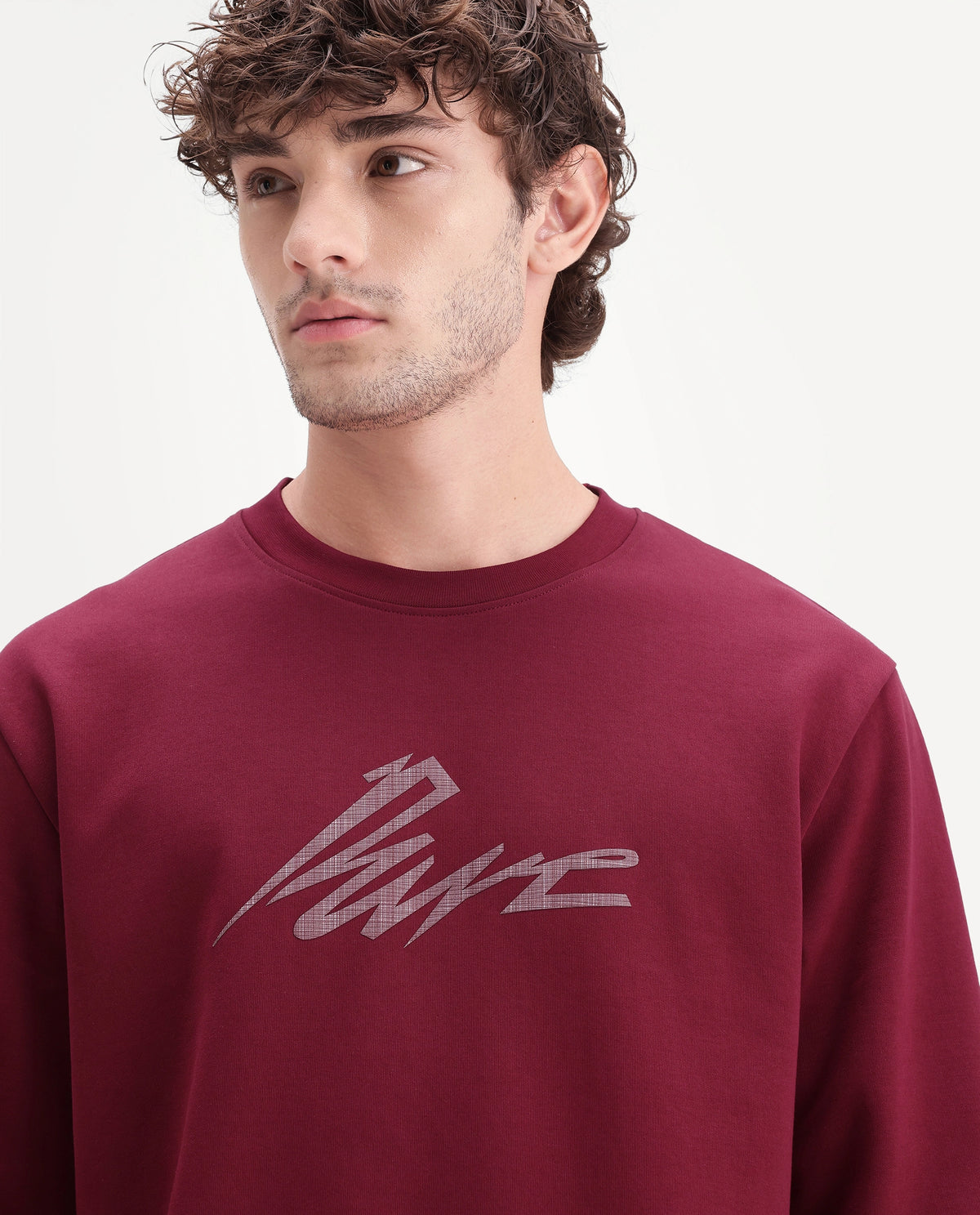 Rare Rabbit Men's Palmi Maroon Cotton Blend Crew Neck Regular Graphic Print Sweatshirt