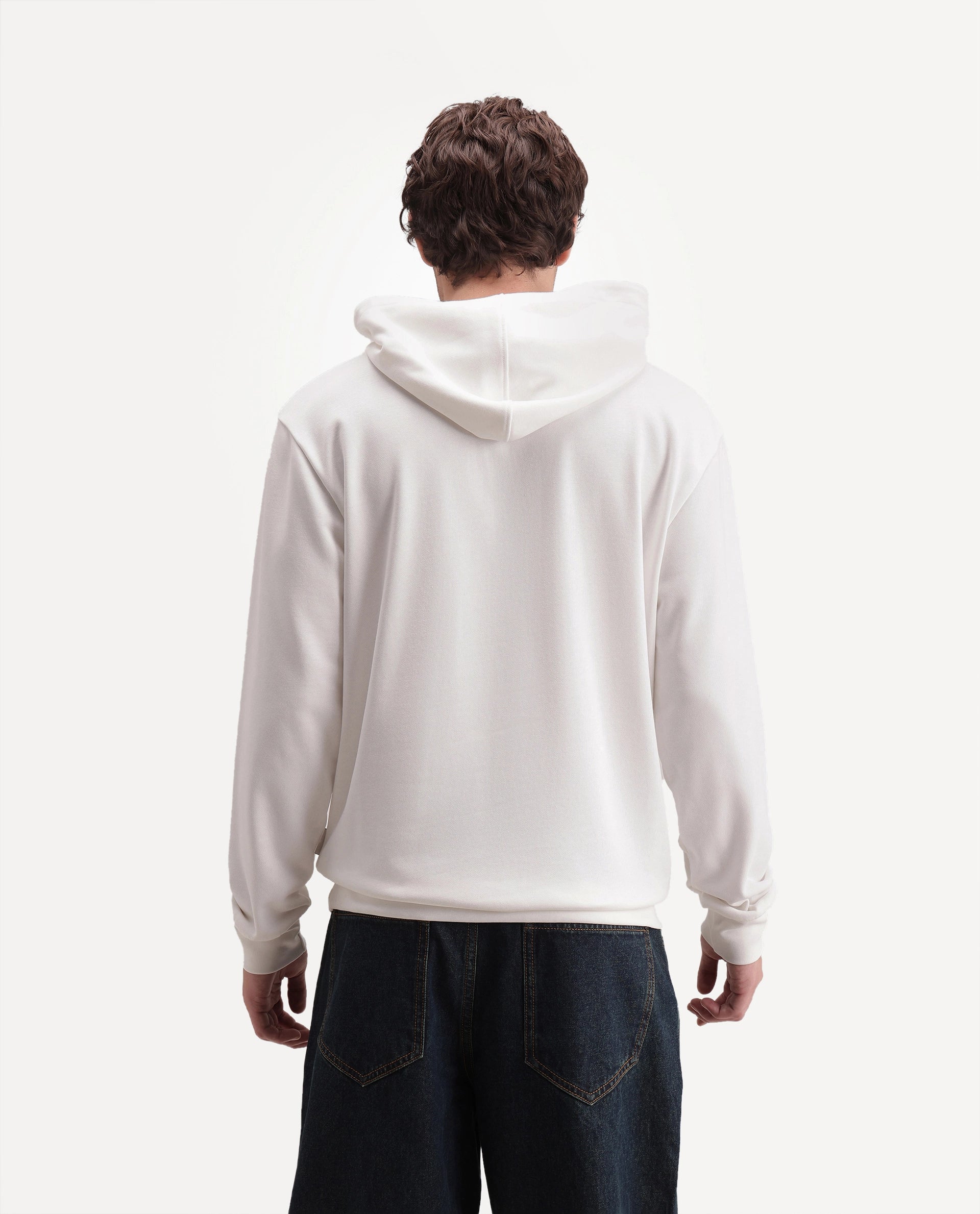 Rare Rabbit Men's Bent S Off White Cotton Blend Hooded Regular Graphic Print Sweatshirt
