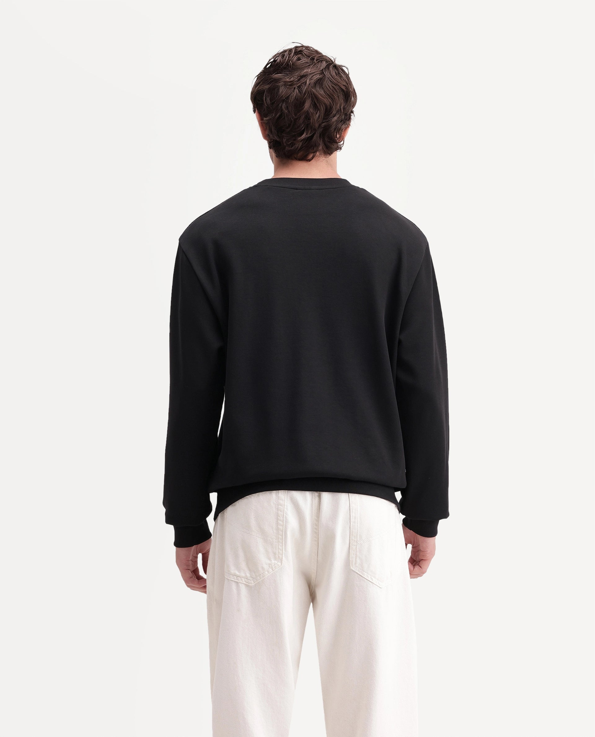 Rare Rabbit Men's Raeko Black Cotton Blend Crew Neck Regular Plain Sweatshirt