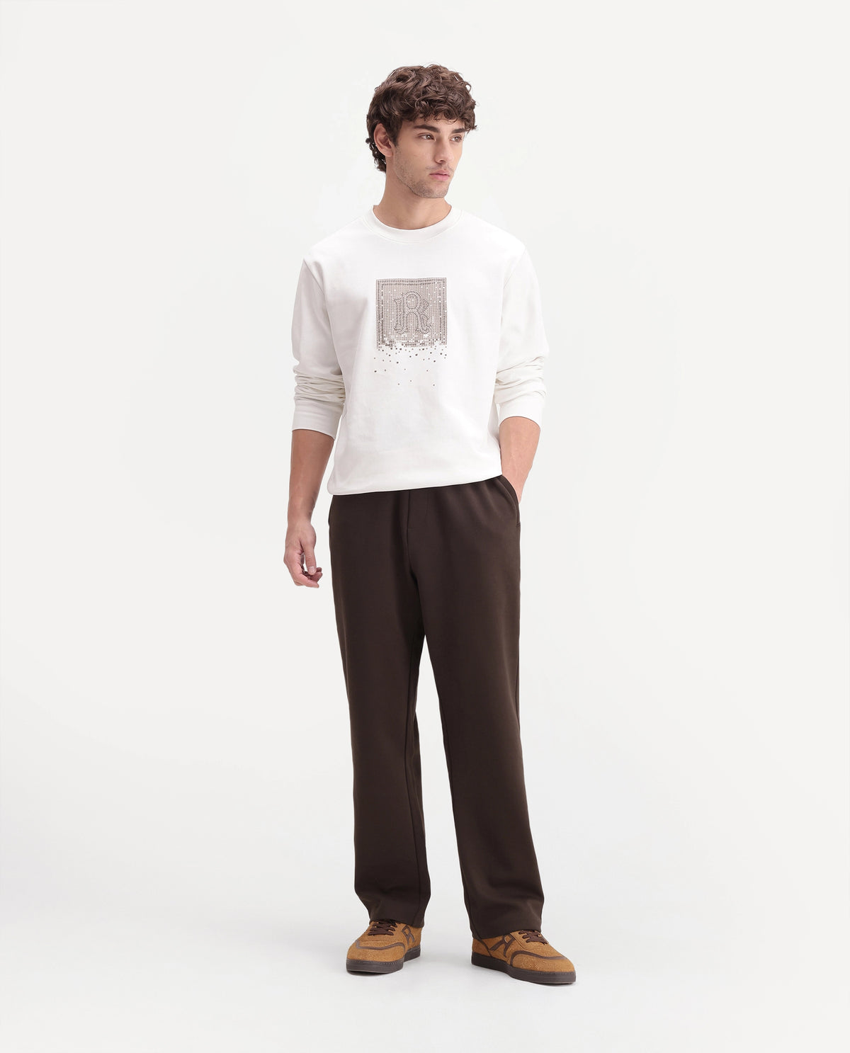 Rare Rabbit Men's Blin-T Brown Cotton Blend Relaxed Plain Track Pant