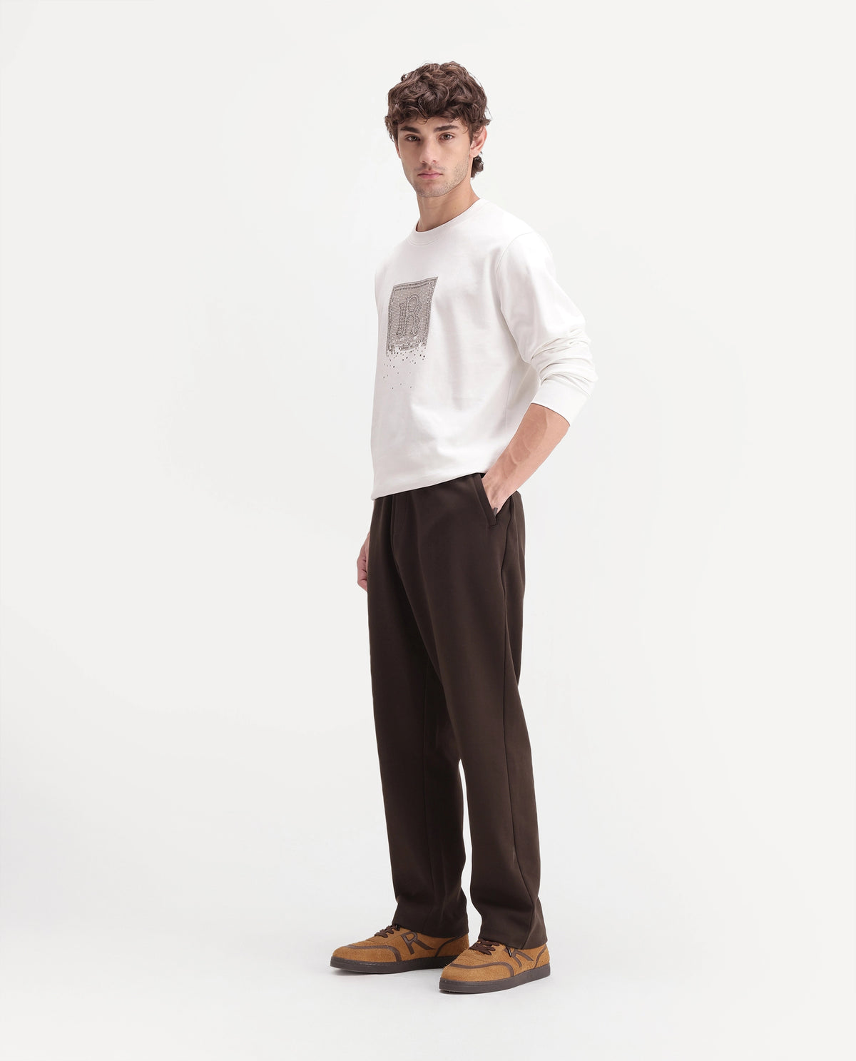 Rare Rabbit Men's Blin-T Brown Cotton Blend Relaxed Plain Track Pant
