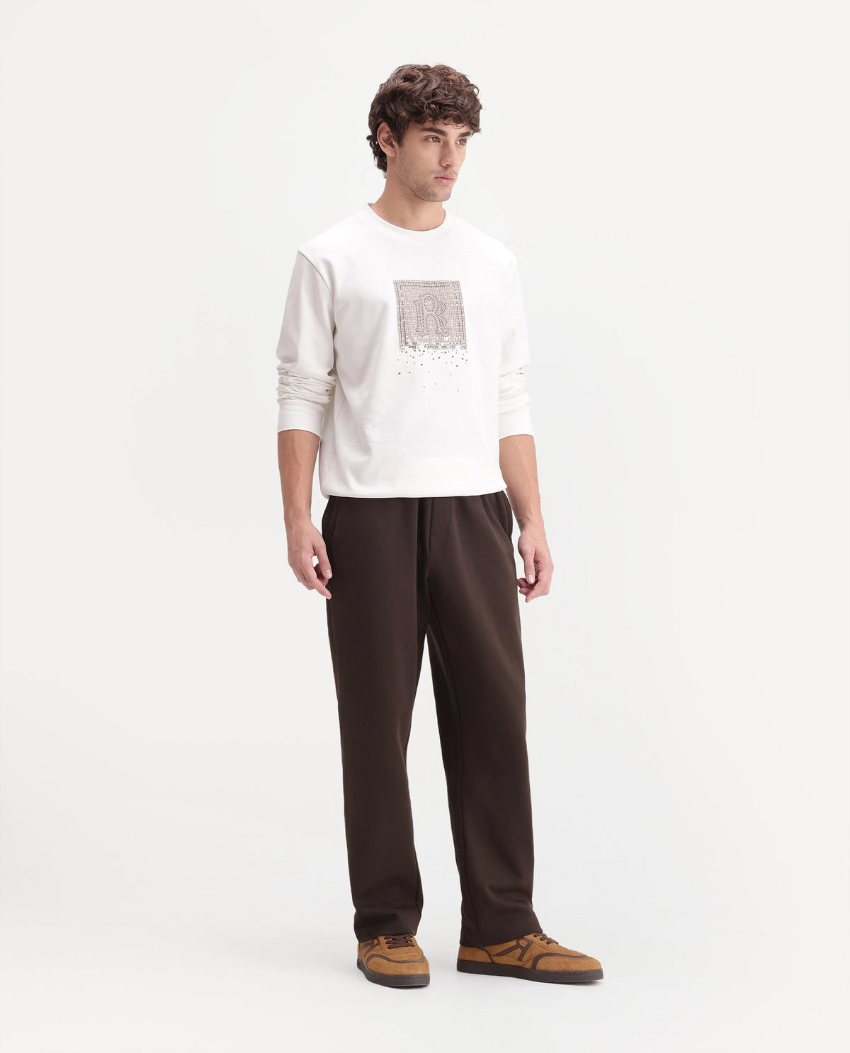 Rare Rabbit Men's Blin-T Brown Cotton Blend Relaxed Plain Track Pant