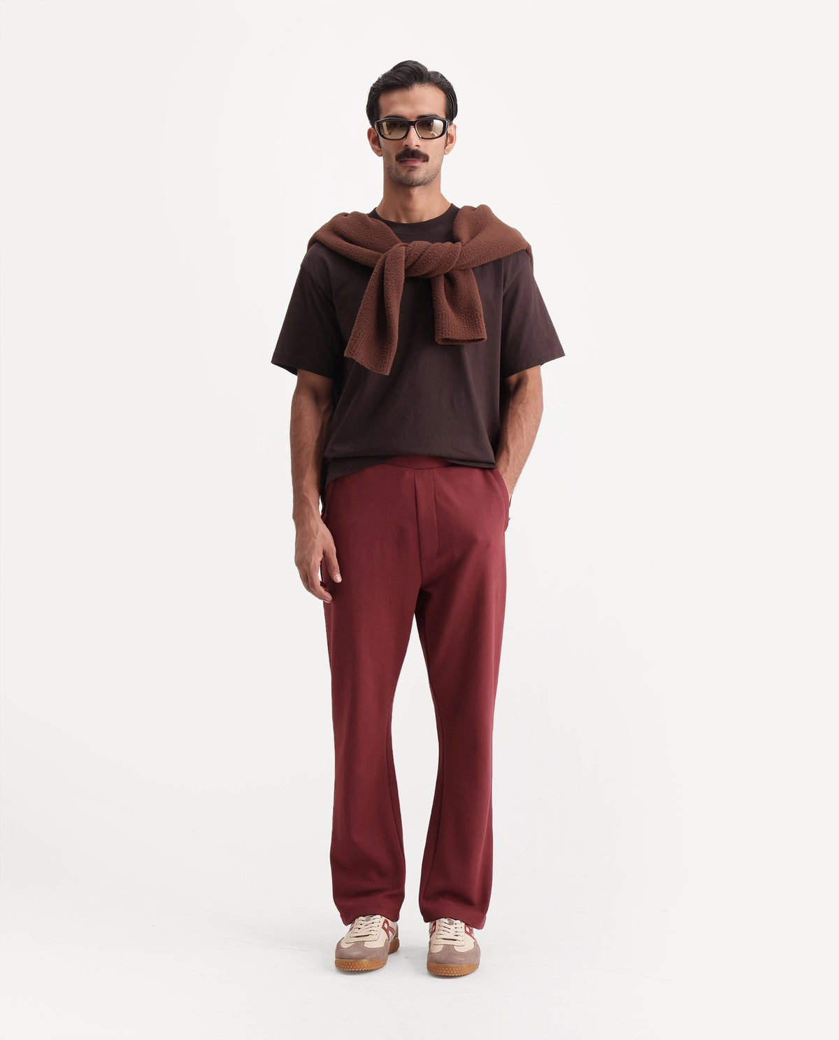 Rare Rabbit Men's Dali Dusky Rust Cotton Blend Regular Plain Track Pant - image 2