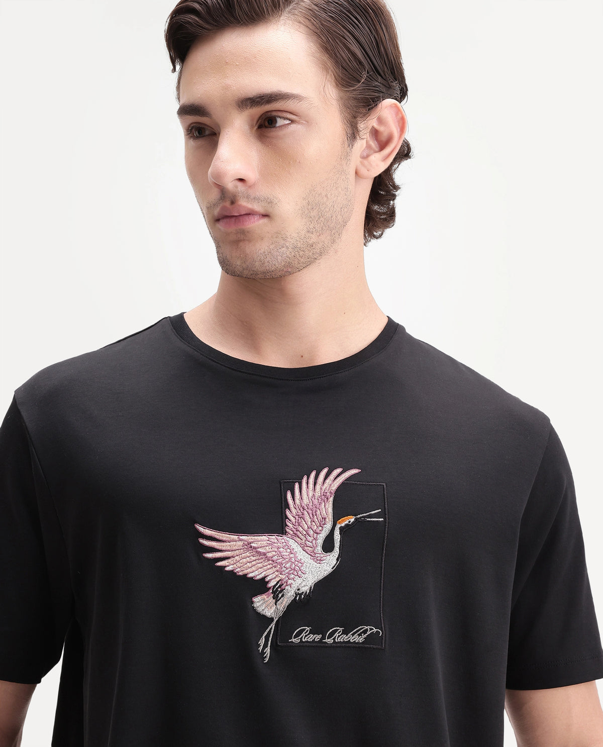Rare Rabbit Men's Birdo Black Cotton Crew Neck Regular Graphic Print T-Shirt