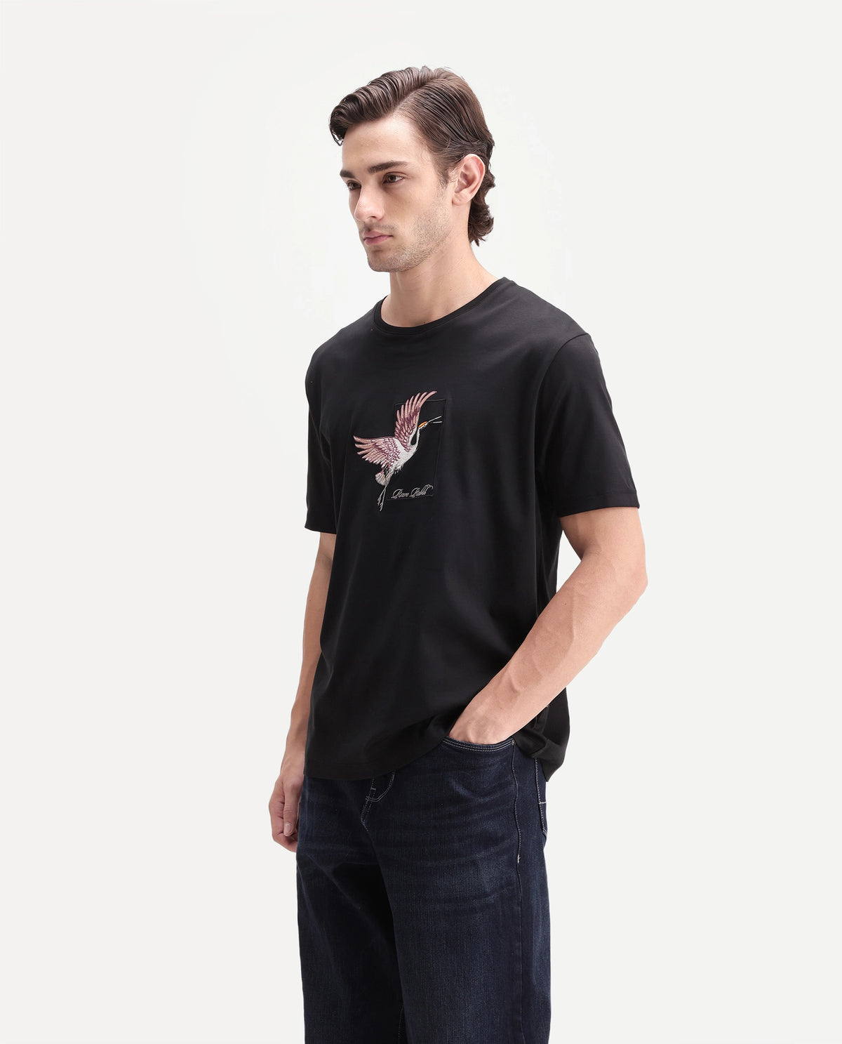 Rare Rabbit Men's Birdo Black Cotton Crew Neck Regular Graphic Print T-Shirt