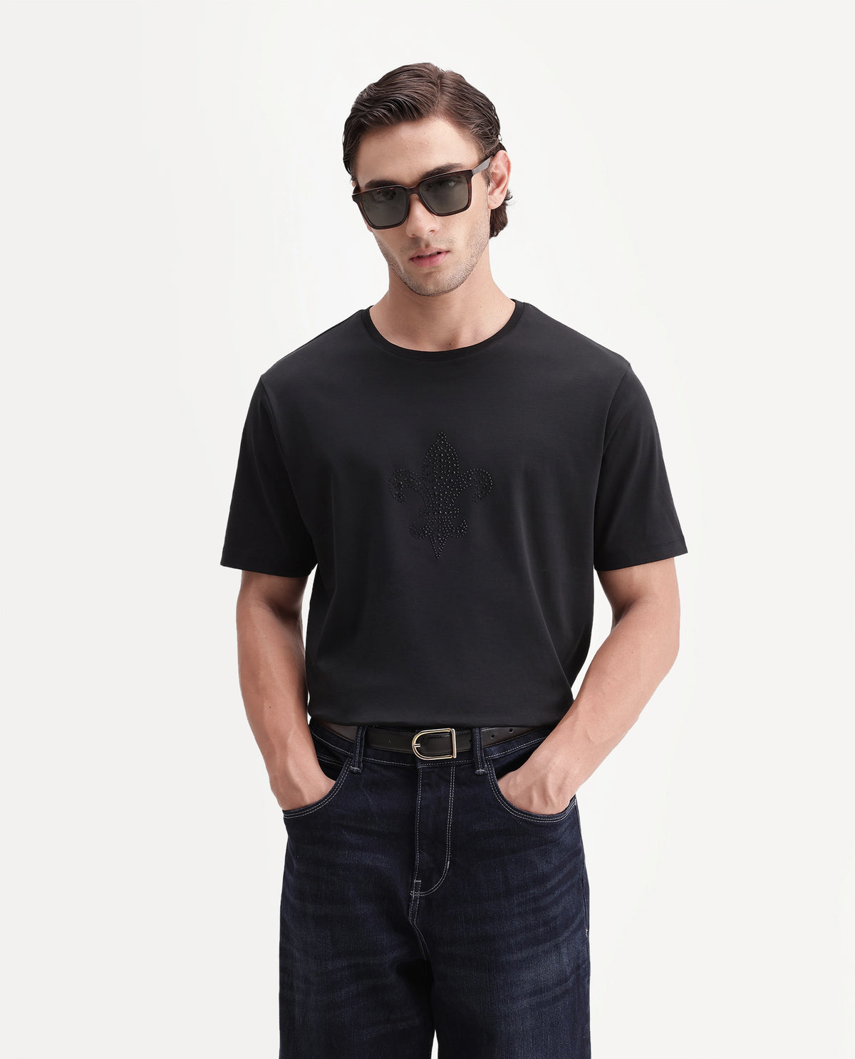 Rare Rabbit Men's Earlo Black Cotton Crew Neck Regular Graphic Print T-Shirt