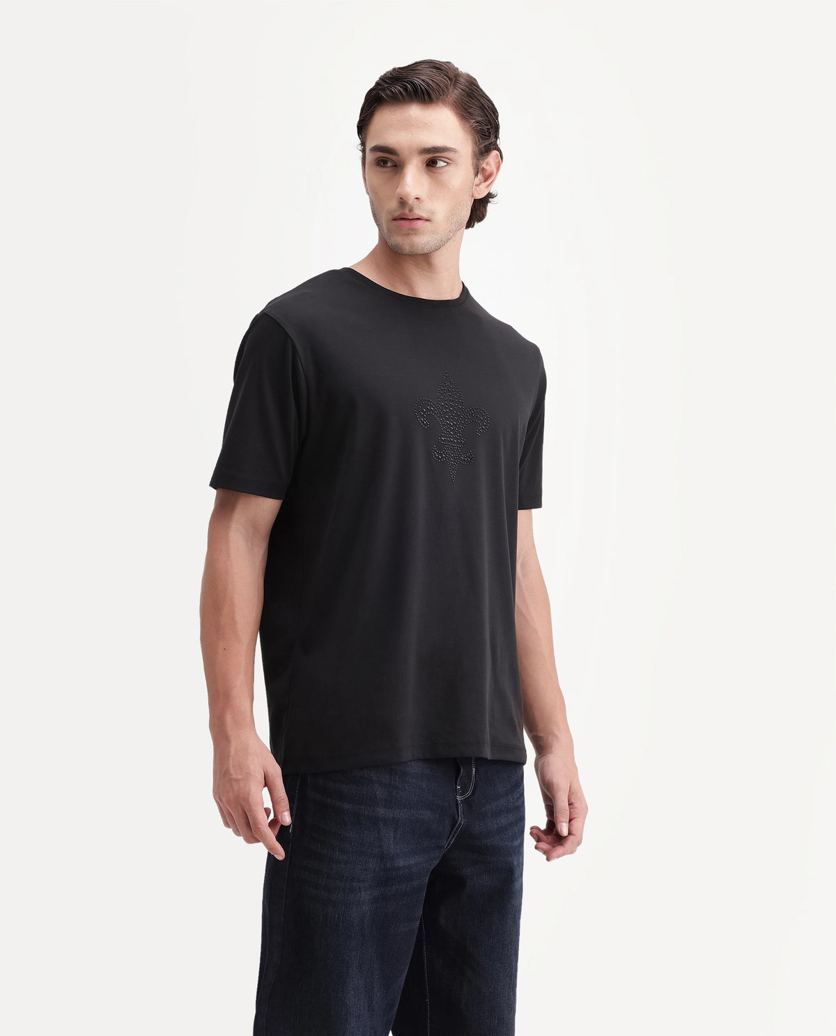 Rare Rabbit Men's Earlo Black Cotton Crew Neck Regular Graphic Print T-Shirt