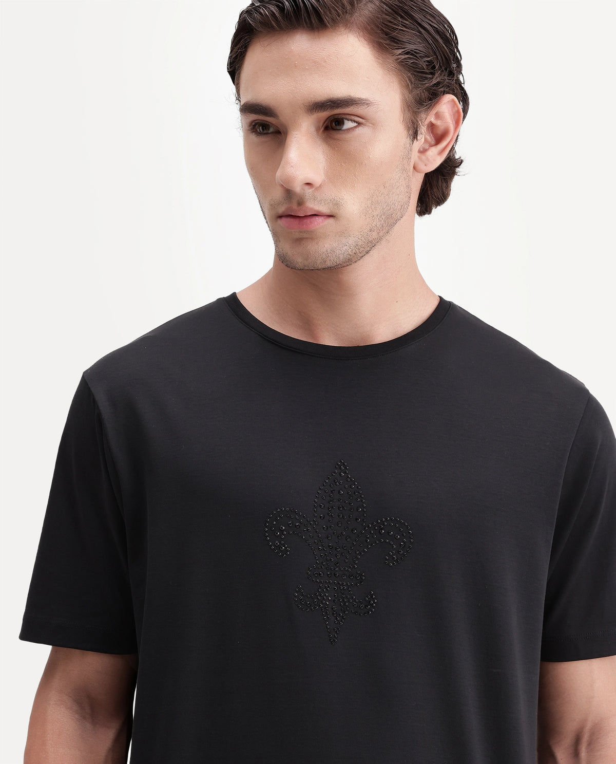 Rare Rabbit Men's Earlo Black Cotton Crew Neck Regular Graphic Print T-Shirt
