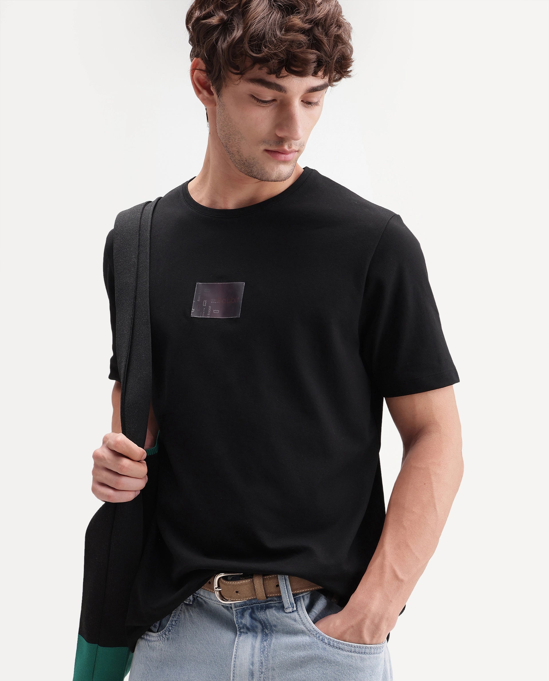 Rare Rabbit Men's Helo Black Cotton Blend Crew Neck Regular Graphic Print T-Shirt