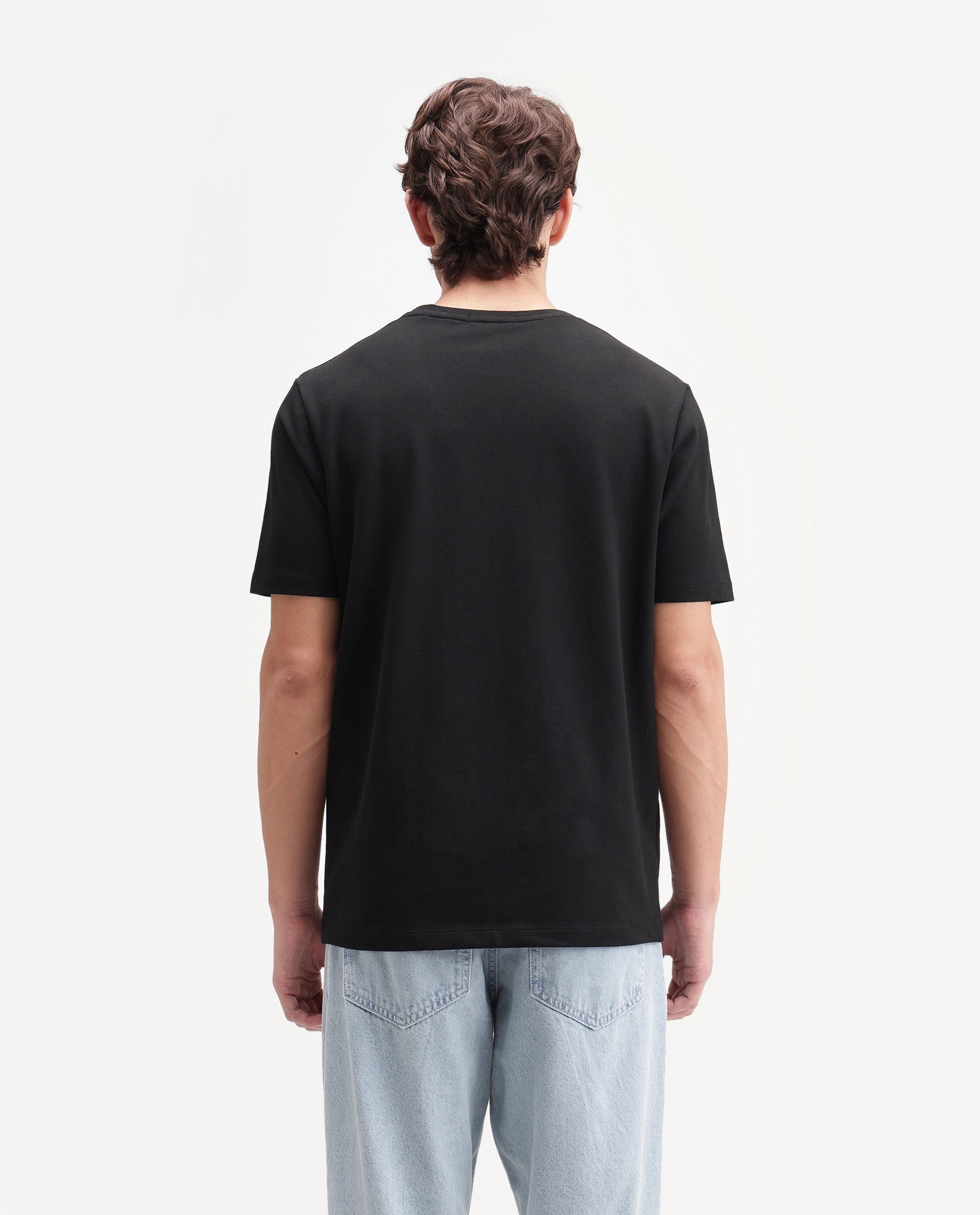 Rare Rabbit Men's Helo Black Cotton Blend Crew Neck Regular Graphic Print T-Shirt