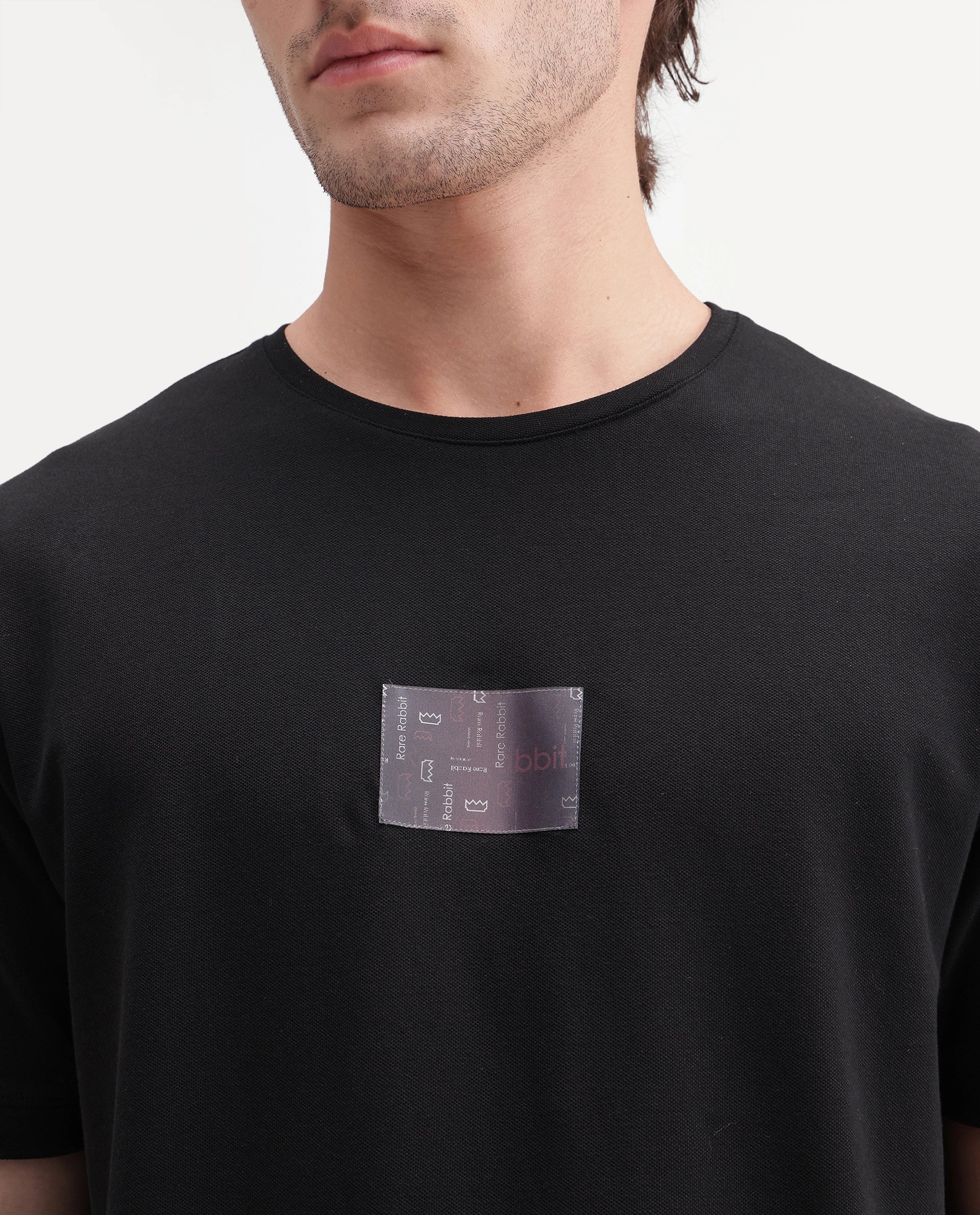 Rare Rabbit Men's Helo Black Cotton Blend Crew Neck Regular Graphic Print T-Shirt