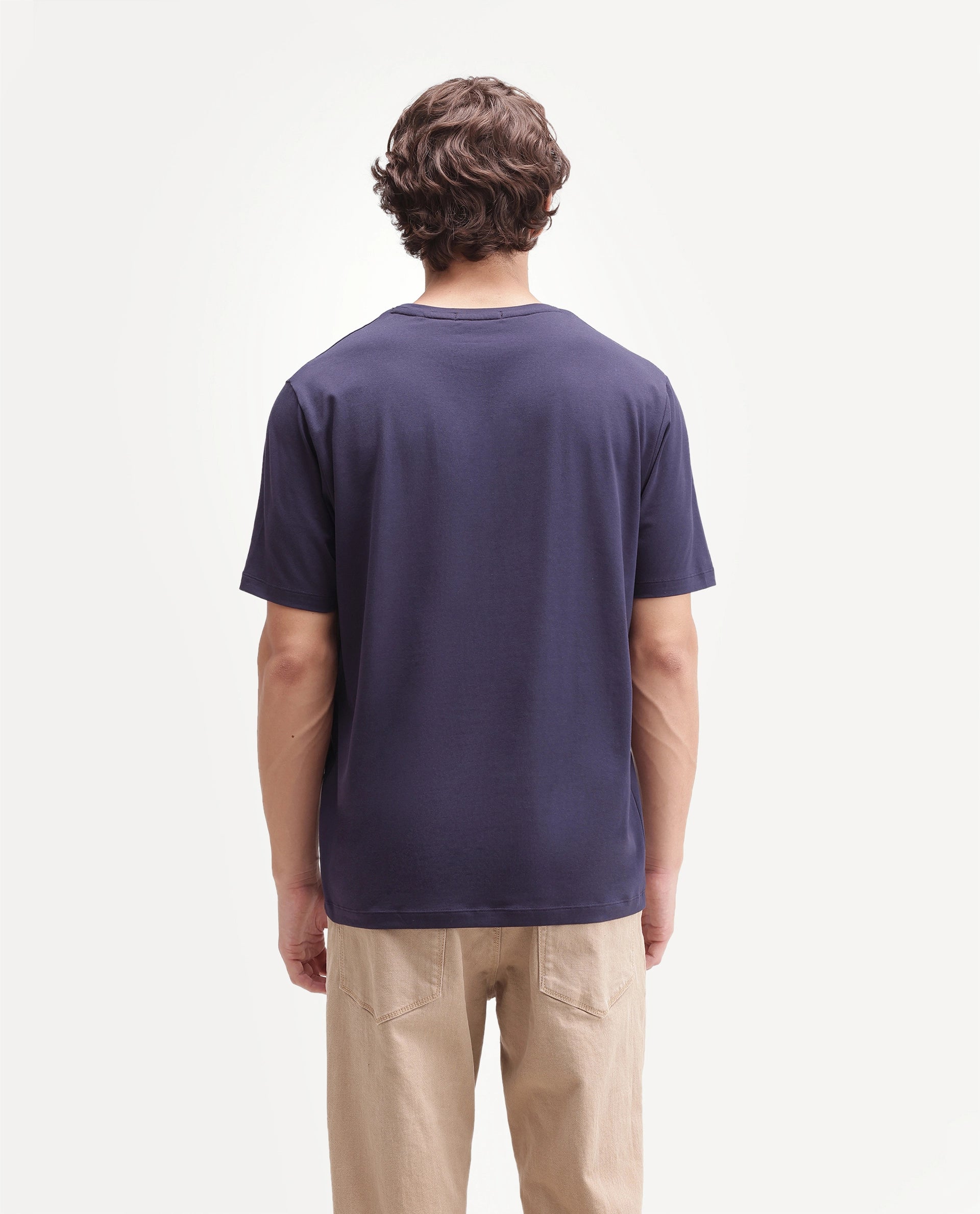 Rare Rabbit Men's Rabbit-A26 Dark Purple Cotton Blend Crew Neck Regular Hd Print T-Shirt