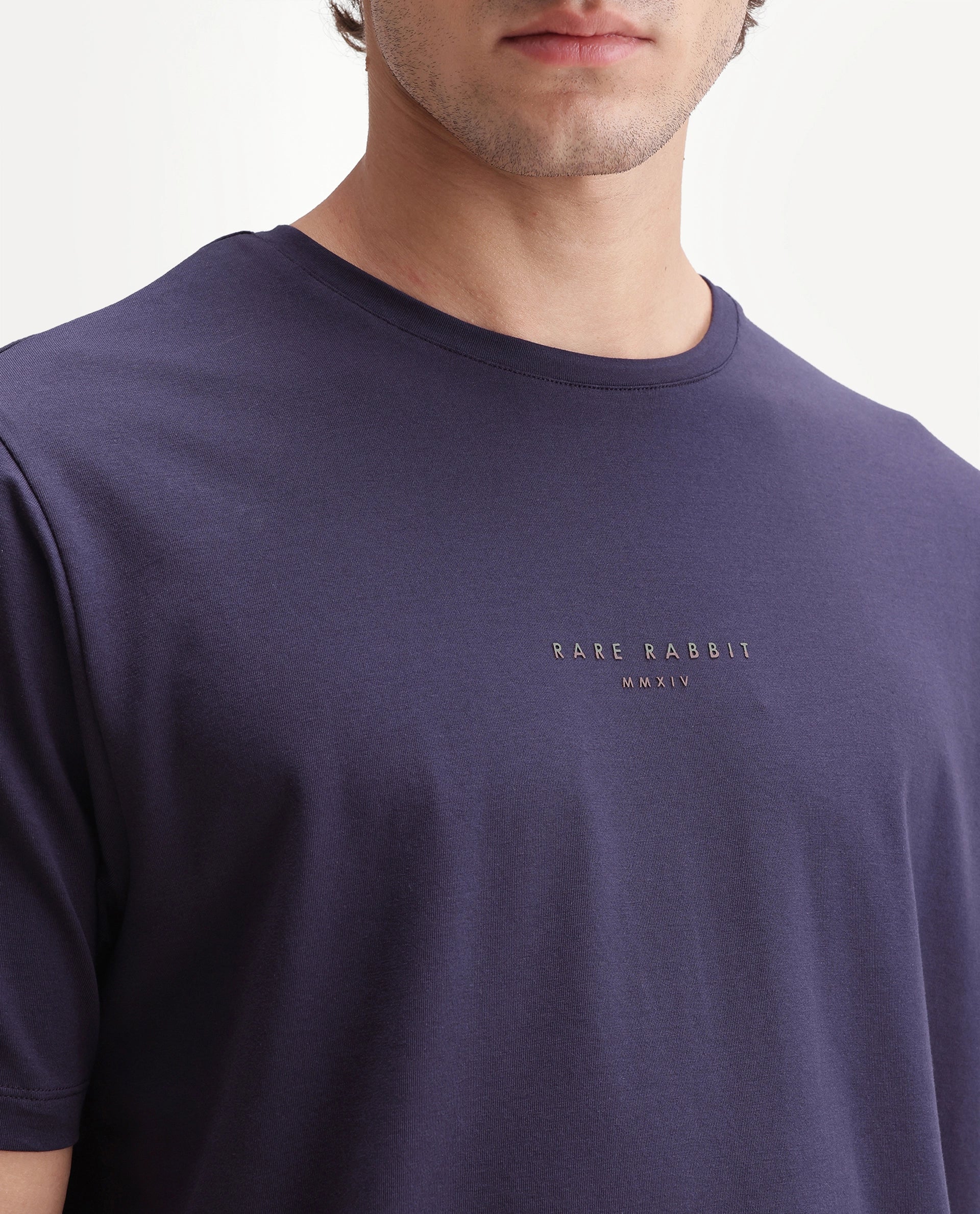 Rare Rabbit Men's Rabbit-A26 Dark Purple Cotton Blend Crew Neck Regular Hd Print T-Shirt