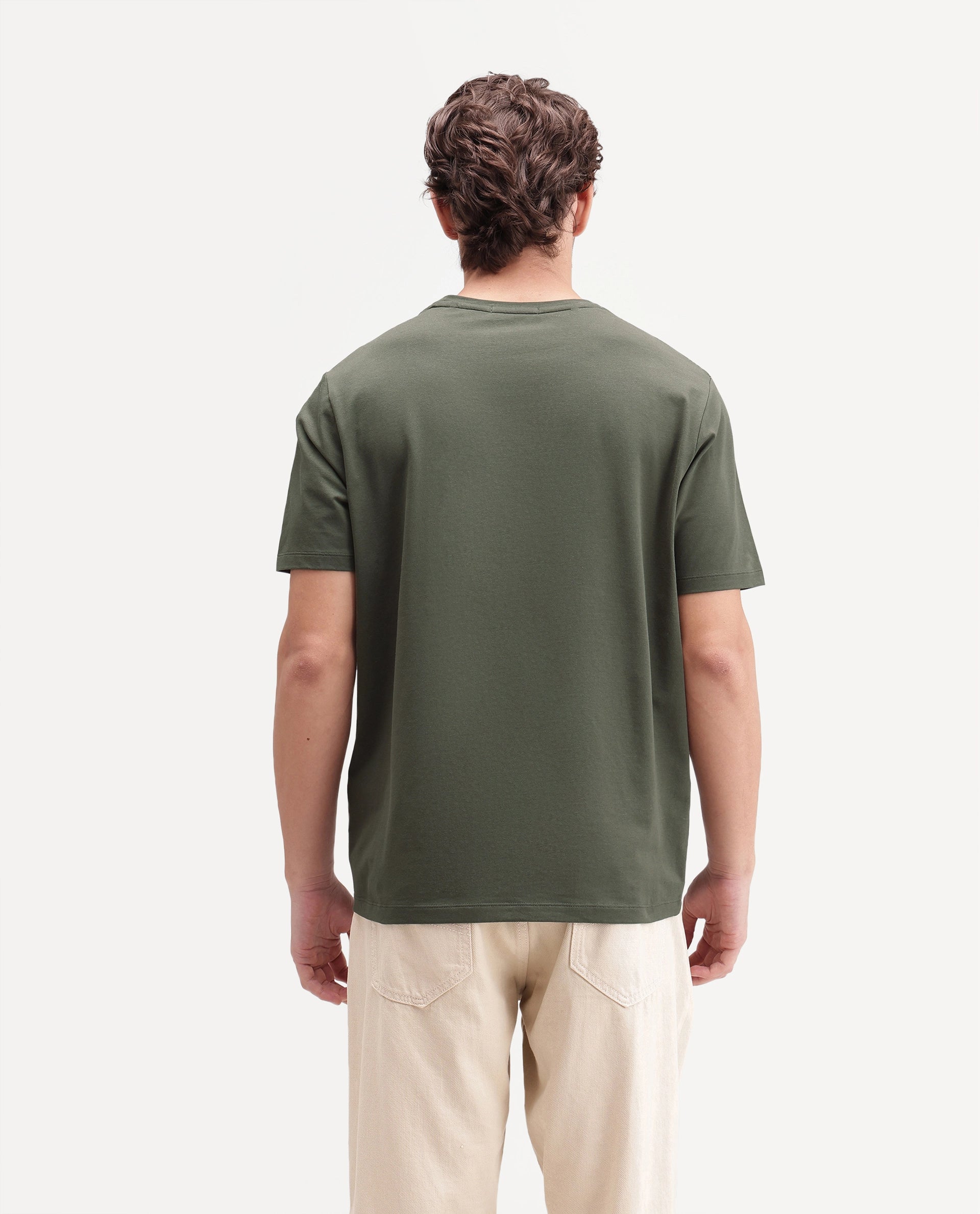 Rare Rabbit Men's Rabbit-A26 Olive Cotton Blend Crew Neck Regular Hd Print T-Shirt