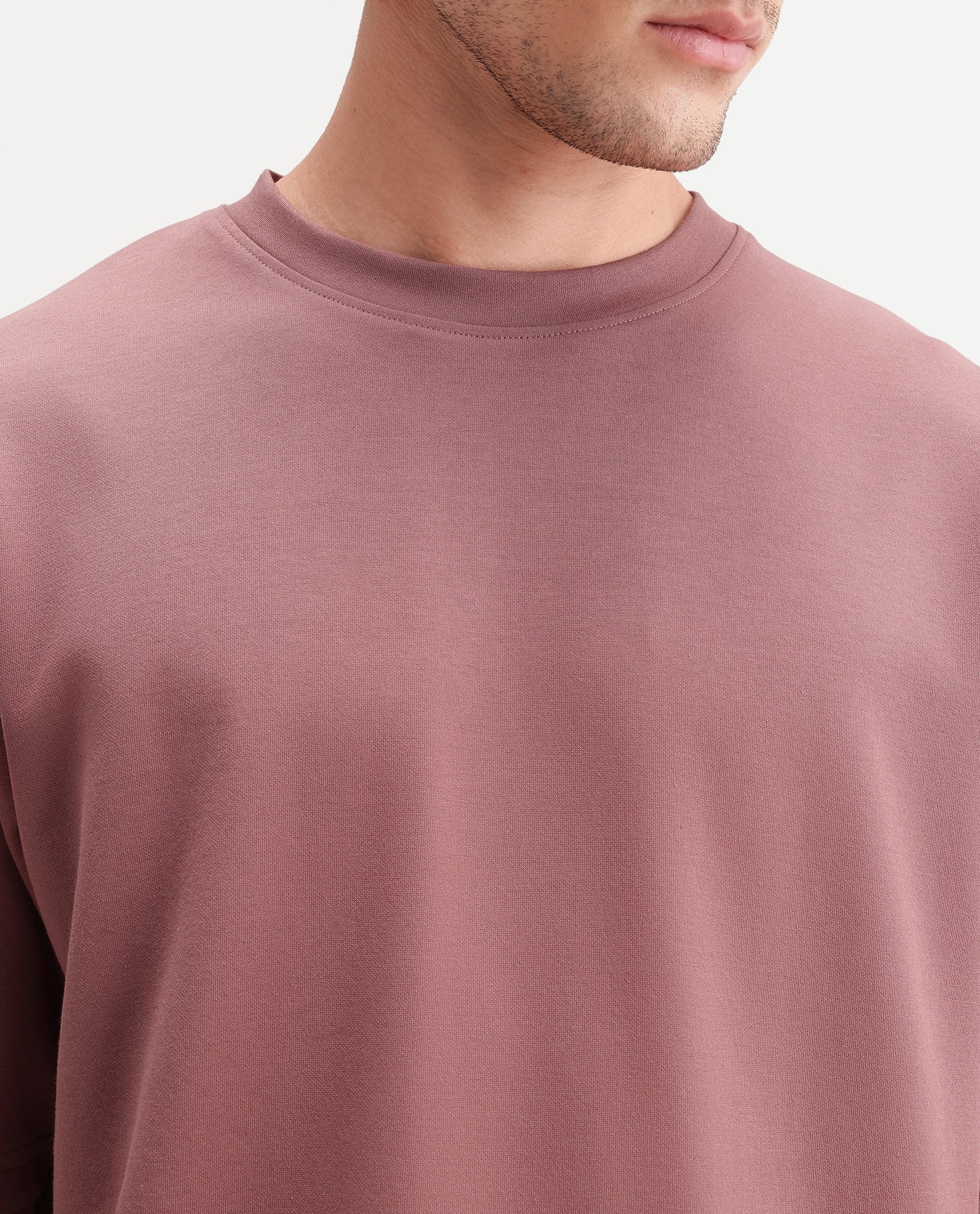 Rare Rabbit Men's Qlo-A26 Dusky Brown Cotton Blend Crew Neck Qlo Plain T-Shirt