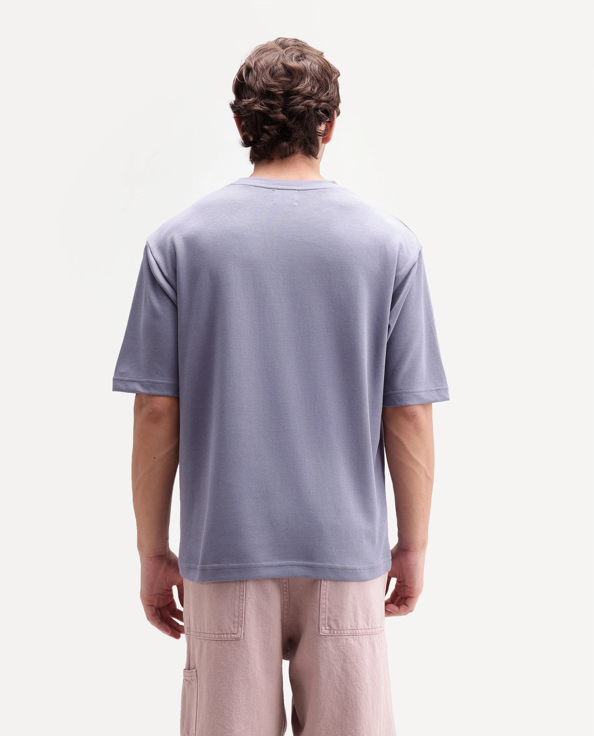 Rare Rabbit Men's Qlo-A26 Dusky Purple Cotton Blend Crew Neck Qlo Plain T-Shirt