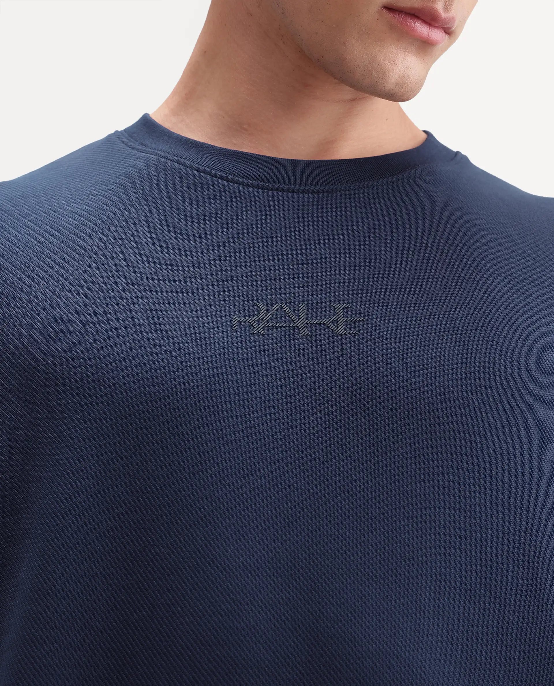 Rare Rabbit Men's Spel Navy Cotton Blend Crew Neck Qlo Fit Plain T-Shirt