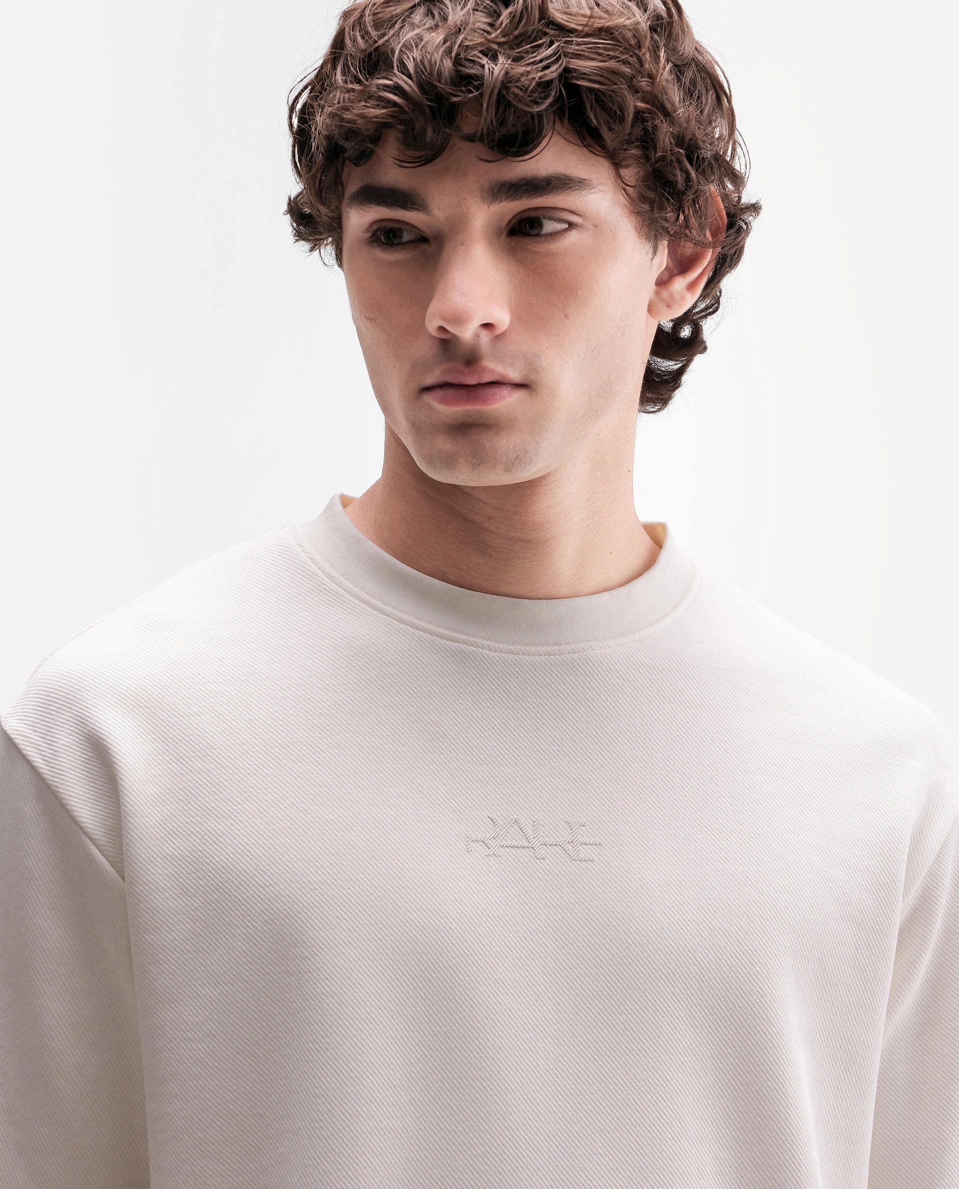 Rare Rabbit Men's Spel Off White Cotton Blend Crew Neck Qlo Fit Plain T-Shirt