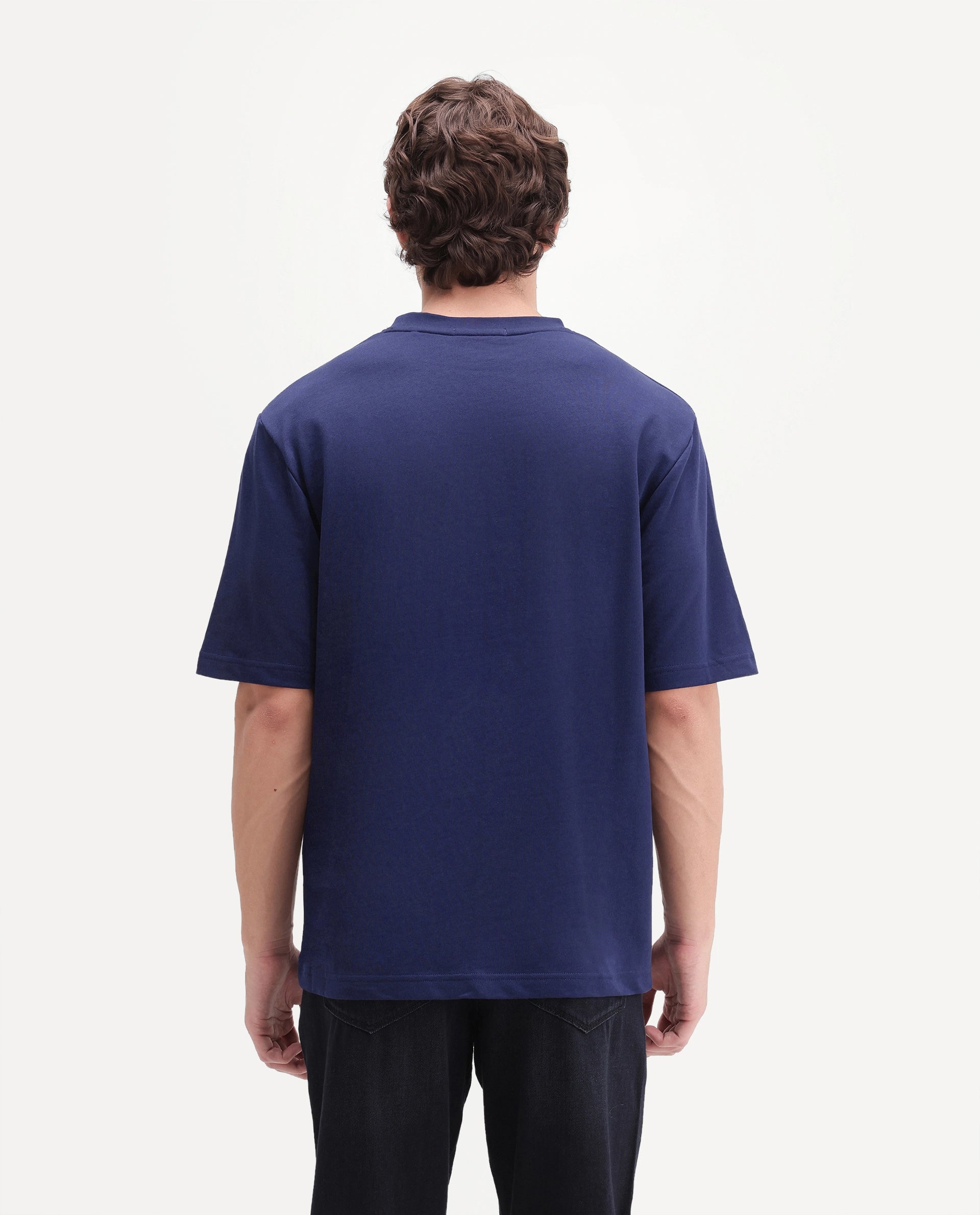 Rare Rabbit Men's Breako Dark Navy Cotton Crew Neck Barcelon Hd Print T-Shirt