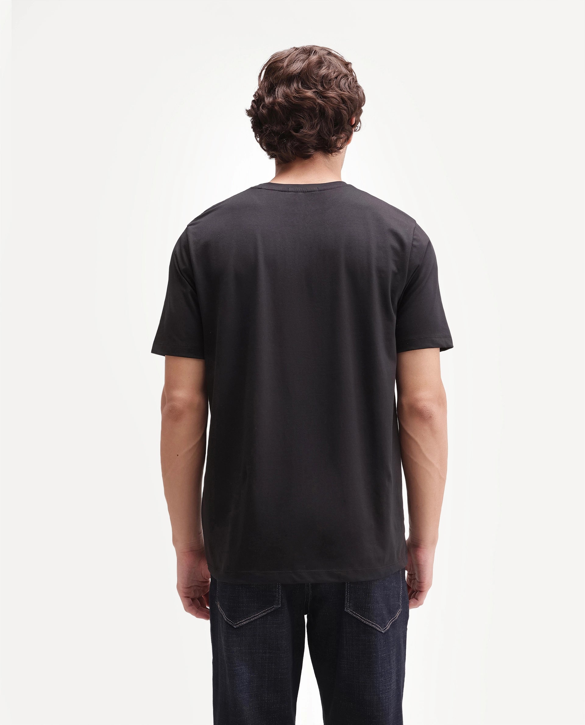 Rare Rabbit Men's Troy Black Cotton Blend Crew Neck Regular Abstract Print T-Shirt