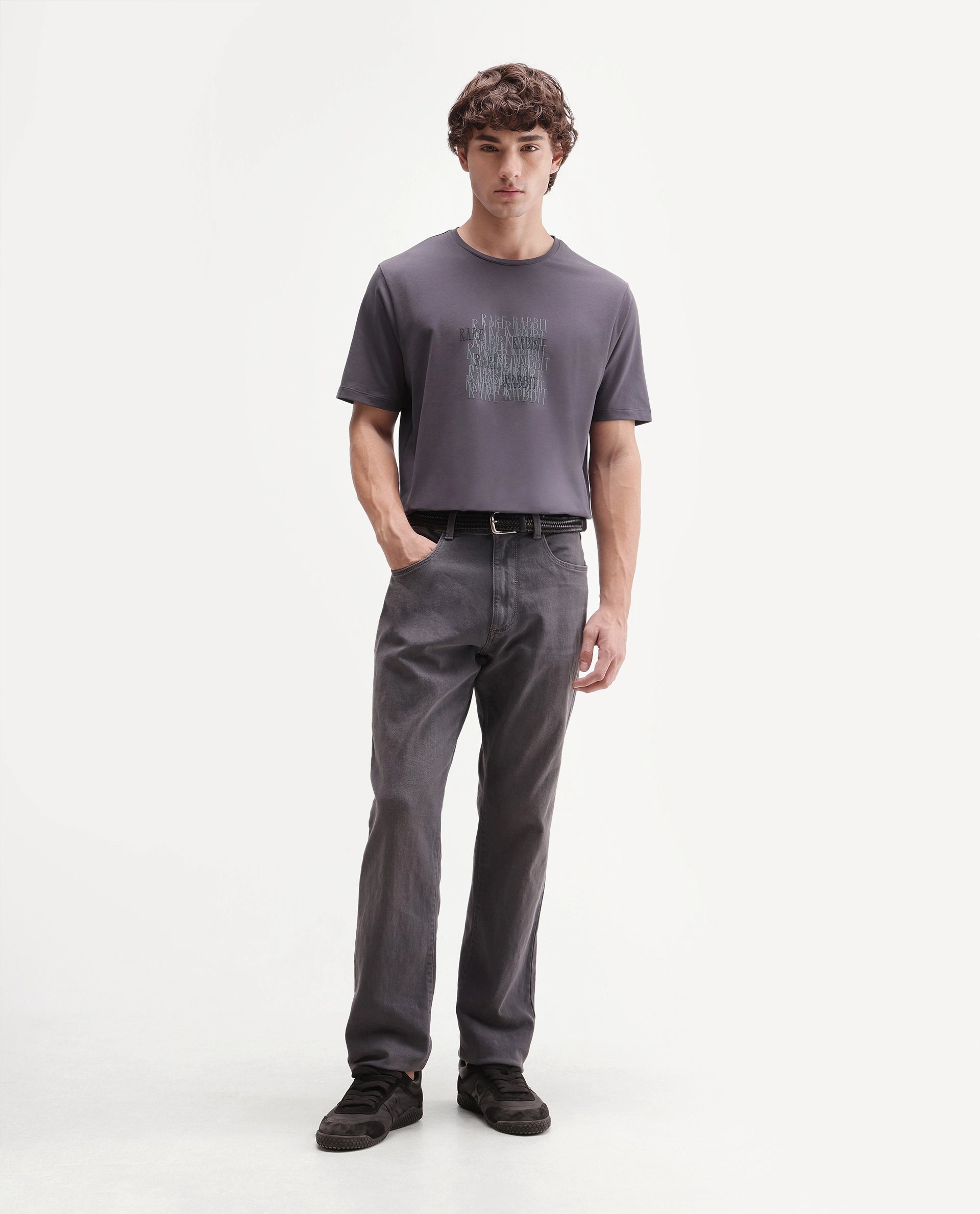 Rare Rabbit Men's Zeke Dusky Purple Cotton Blend Crew Neck Regular Hd Print T-Shirt