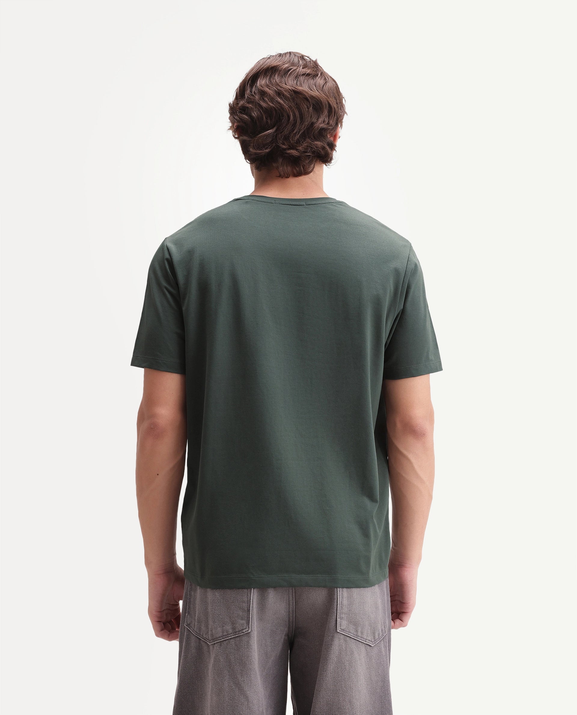 Rare Rabbit Men's Maze Dark Green Cotton Blend Crew Neck Regular Geometric Print T-Shirt