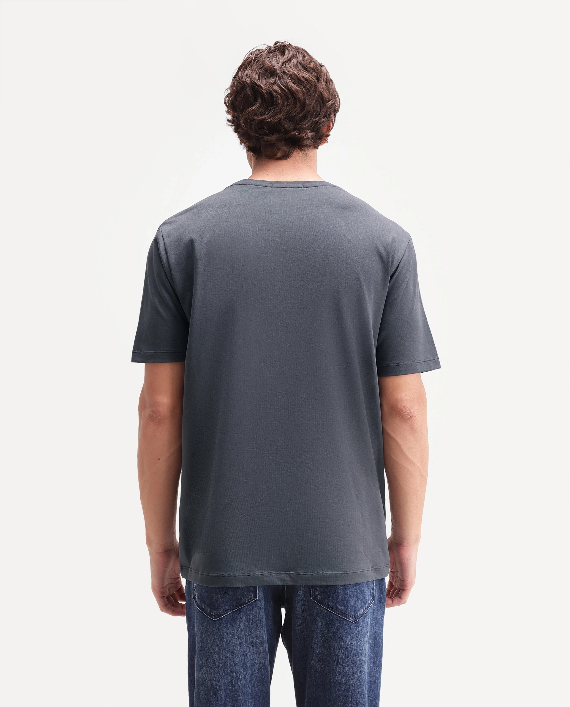 Rare Rabbit Men's Owen Dark Grey Cotton Blend Crew Neck Regular Graphic Print T-Shirt