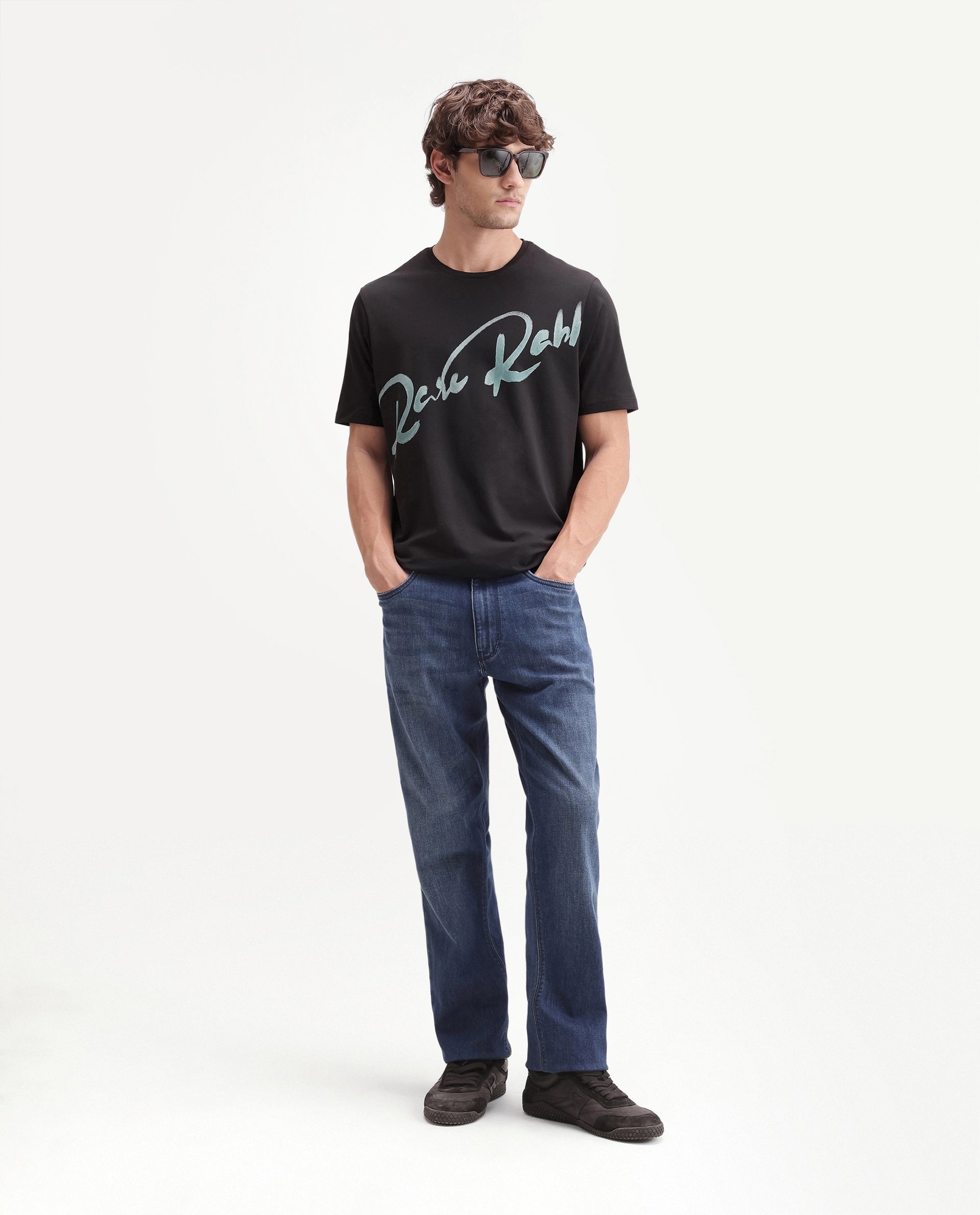 Rare Rabbit Men's Stevol Black Cotton Blend Crew Neck Regular Graphic Print T-Shirt