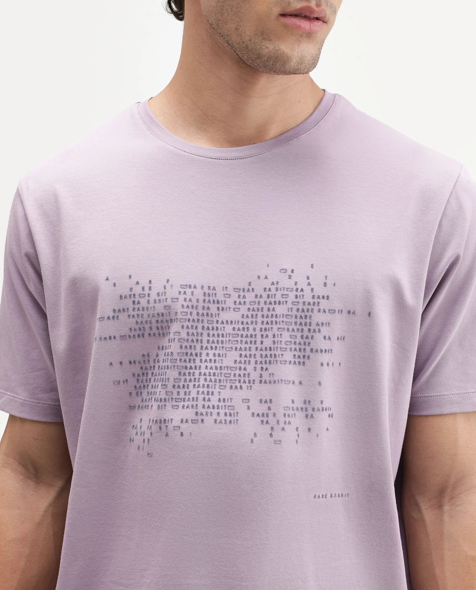 Rare Rabbit Men's Nero Light Purple Cotton Blend Crew Neck Regular Graphic Print T-Shirt