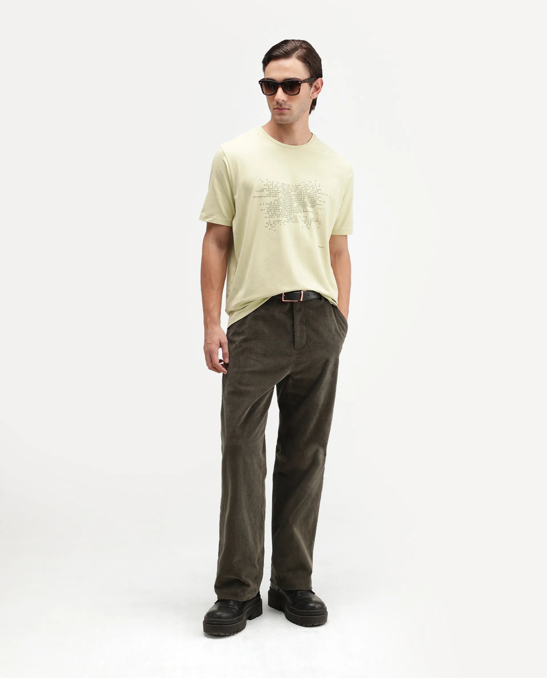 Rare Rabbit Men's Nero Light Green Cotton Blend Crew Neck Regular Graphic Print T-Shirt