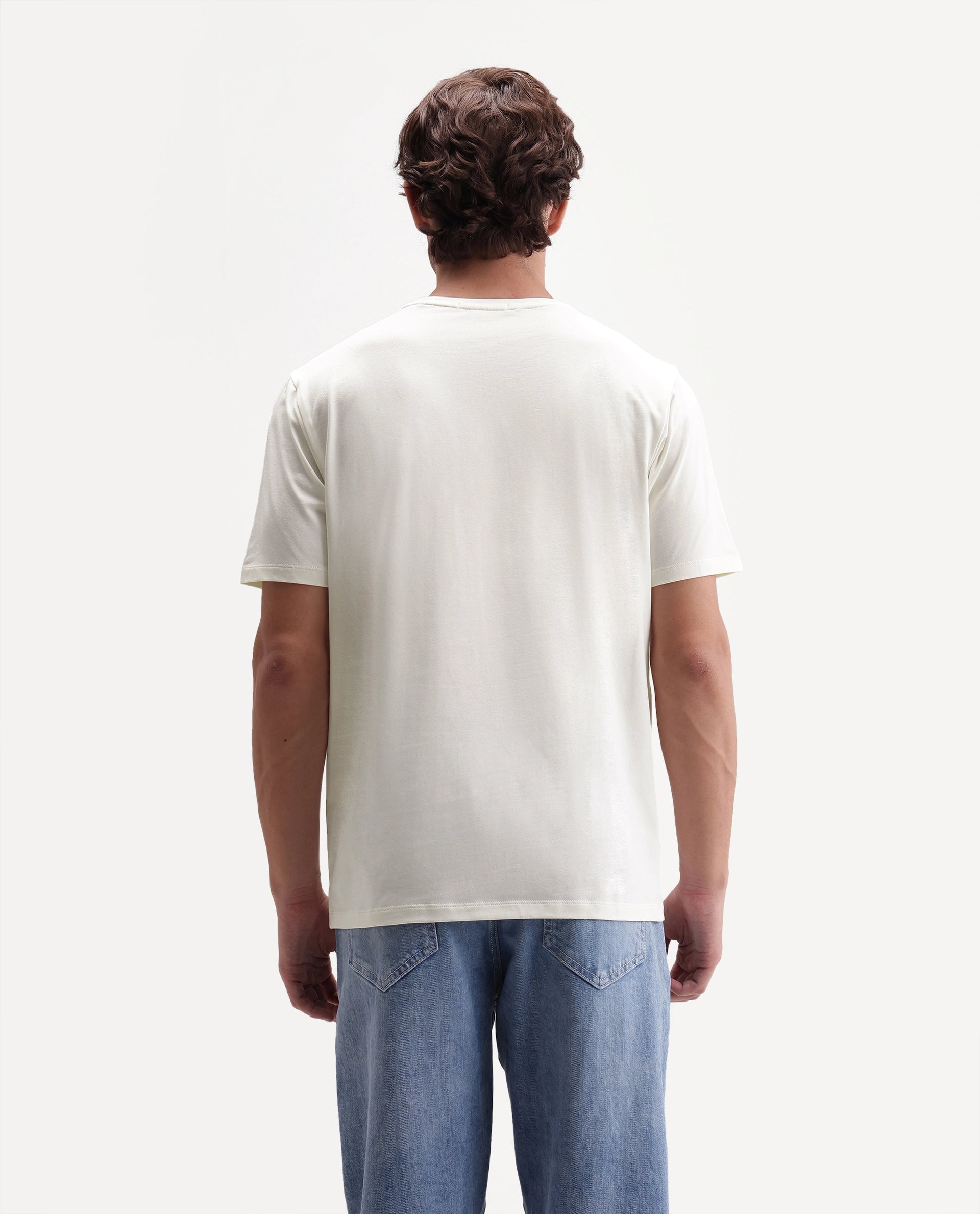 Rare Rabbit Men's Henman Primary Off White Cotton Blend Crew Neck Regular Graphic Print T-Shirt