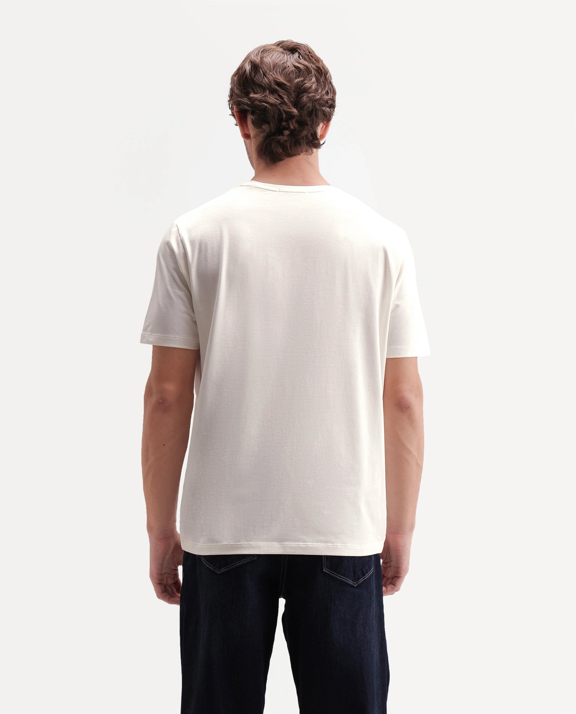 Rare Rabbit Men's Kim Off White Cotton Blend Crew Neck Regular Graphic Print T-Shirt