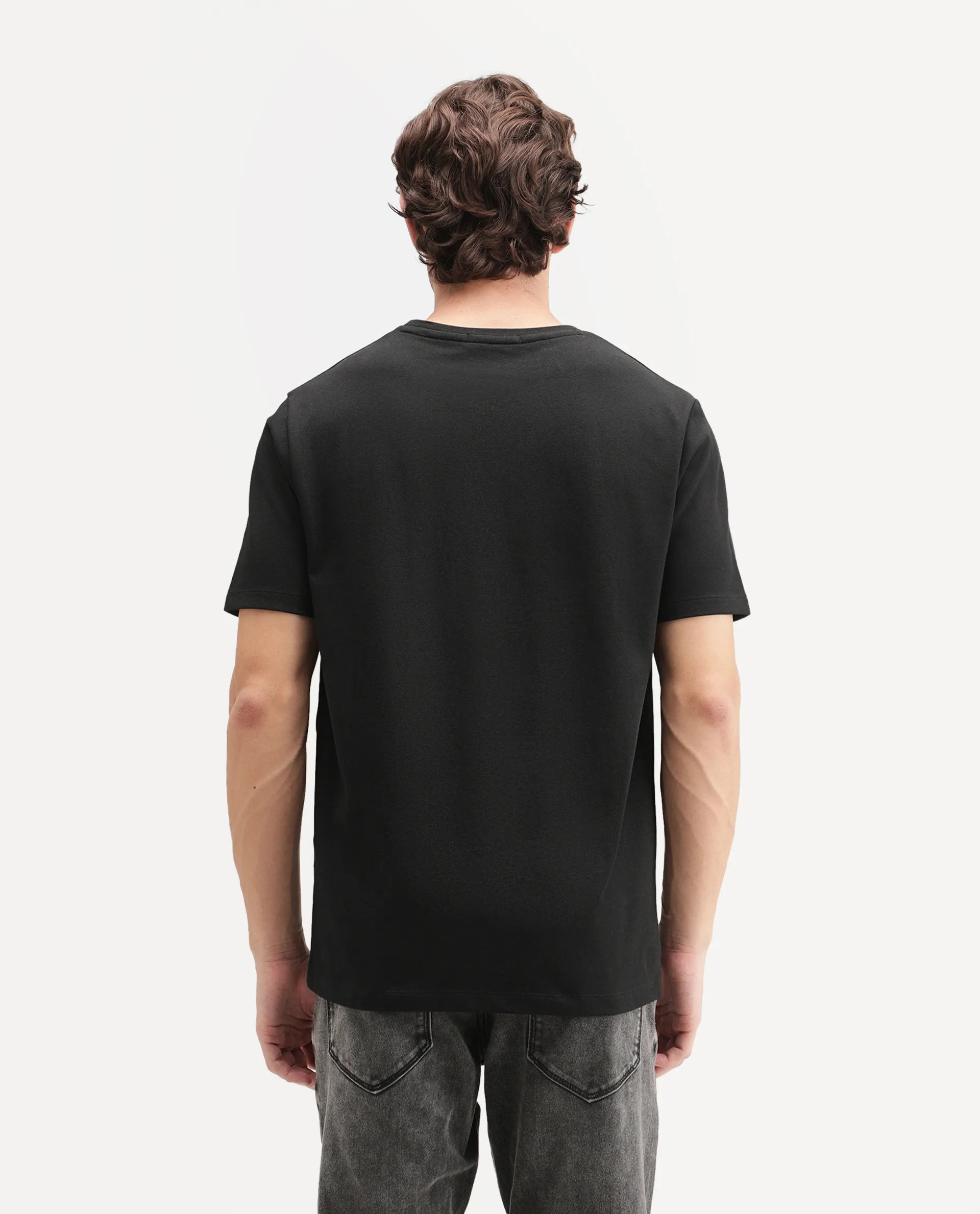 Rare Rabbit Men's Page Black Cotton Blend Crew Neck Regular Graphic Print T-Shirt
