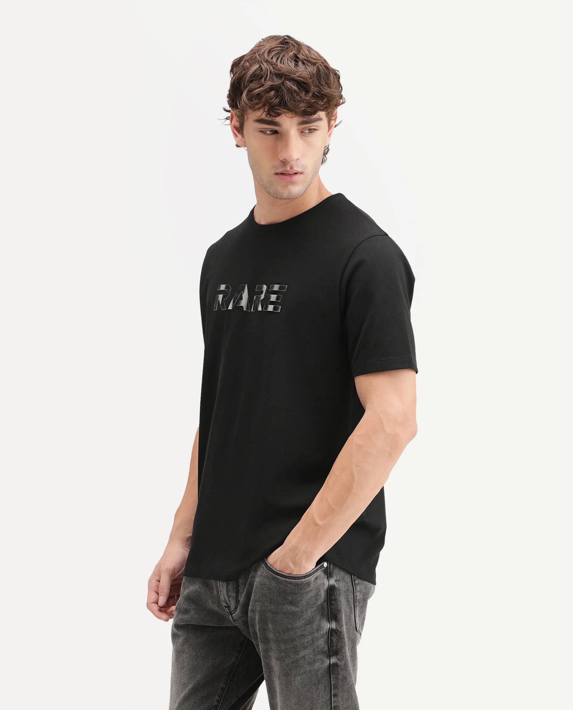 Rare Rabbit Men's Page Black Cotton Blend Crew Neck Regular Graphic Print T-Shirt
