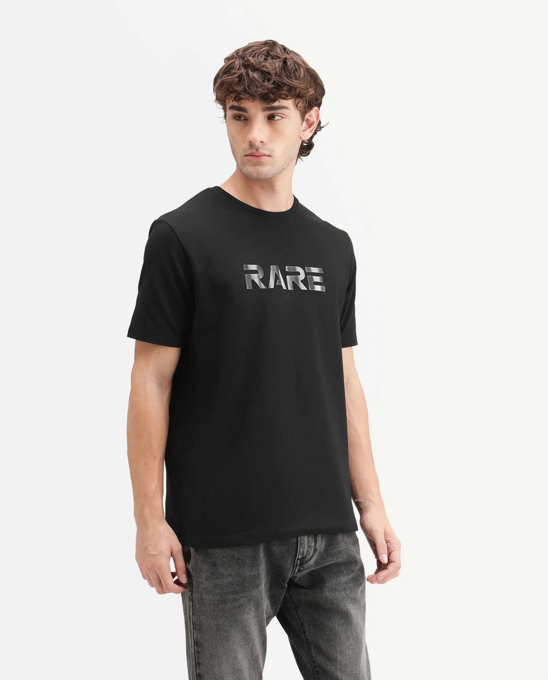 Rare Rabbit Men's Page Black Cotton Blend Crew Neck Regular Graphic Print T-Shirt