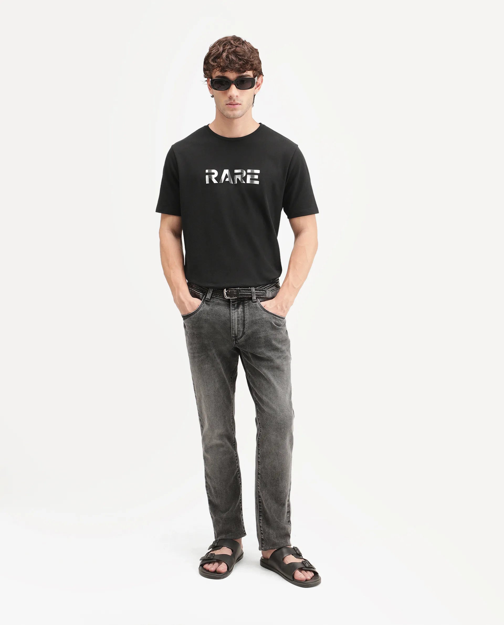 Rare Rabbit Men's Page Black Cotton Blend Crew Neck Regular Graphic Print T-Shirt