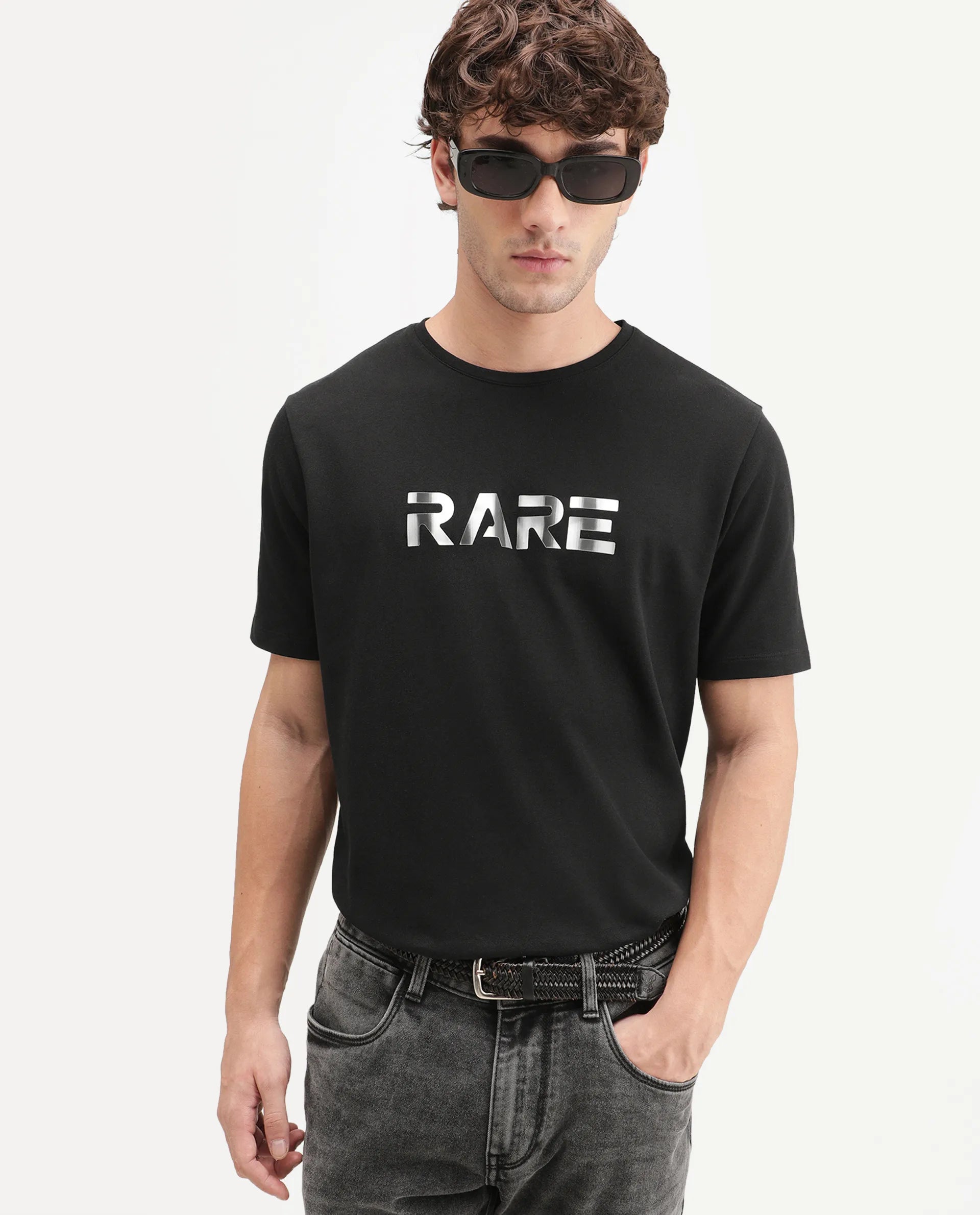 Rare Rabbit Men's Page Black Cotton Blend Crew Neck Regular Graphic Print T-Shirt