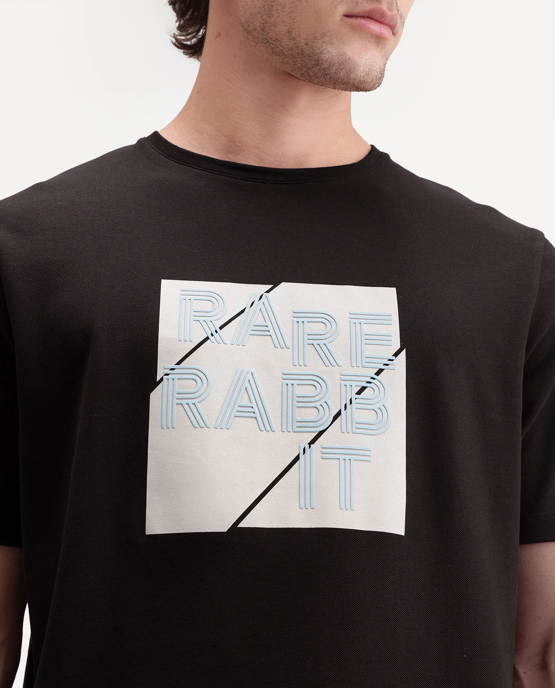Rare Rabbit Men's Brett Dark Brown Cotton Blend Crew Neck Regular Graphic Print T-Shirt