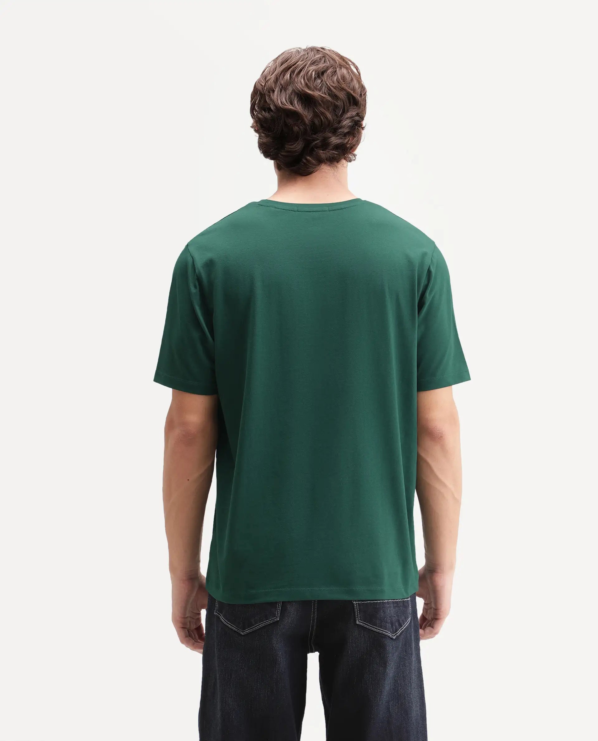 Rare Rabbit Men's Woakes Green Cotton Blend Crew Neck Regular Graphic Print T-Shirt