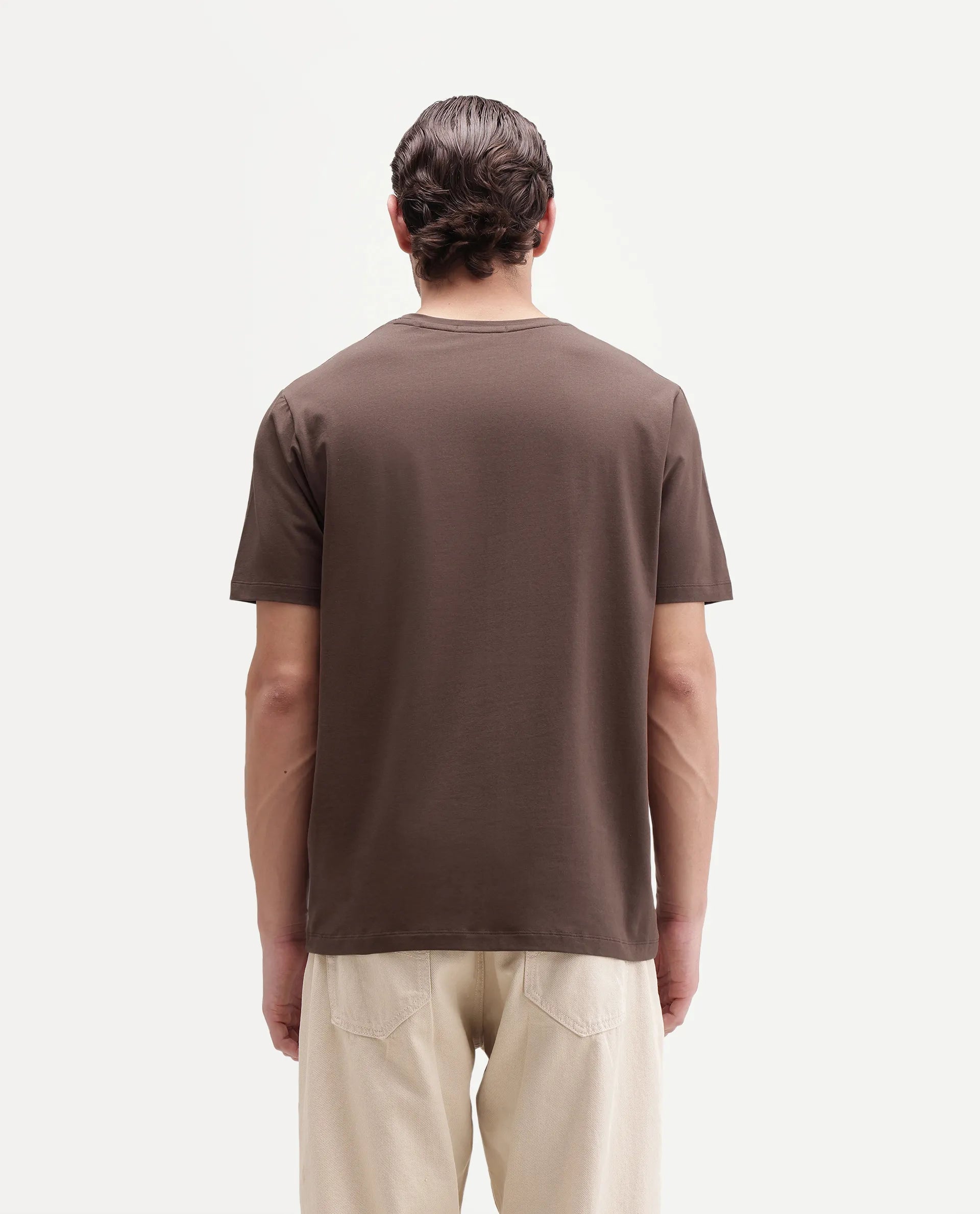 Rare Rabbit Men's Fore-A26 Dusky Brown Cotton Blend Crew Neck Regular Graphic Print T-Shirt