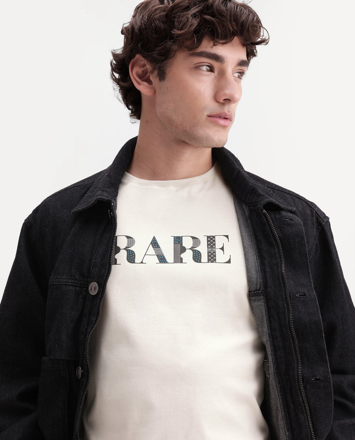 Rare Rabbit Men's Marcus Off White Cotton Crew Neck Regular Graphic Print T-Shirt