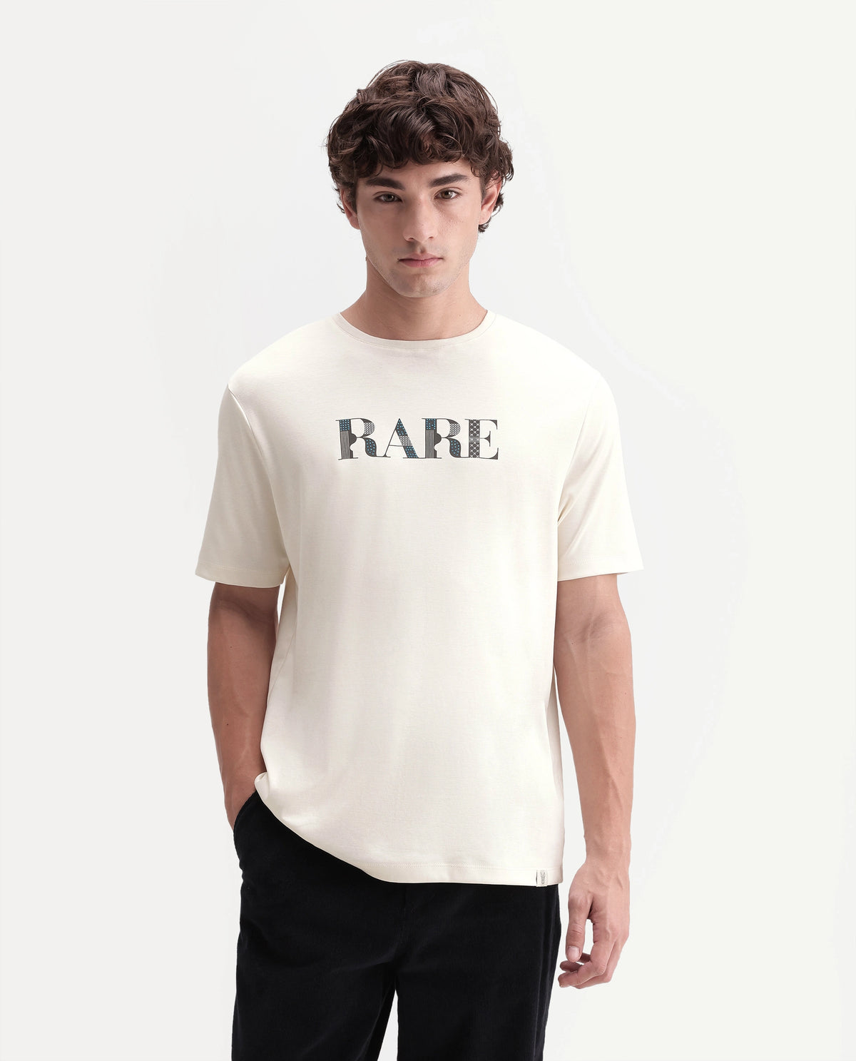 Rare Rabbit Men's Marcus Off White Cotton Crew Neck Regular Graphic Print T-Shirt