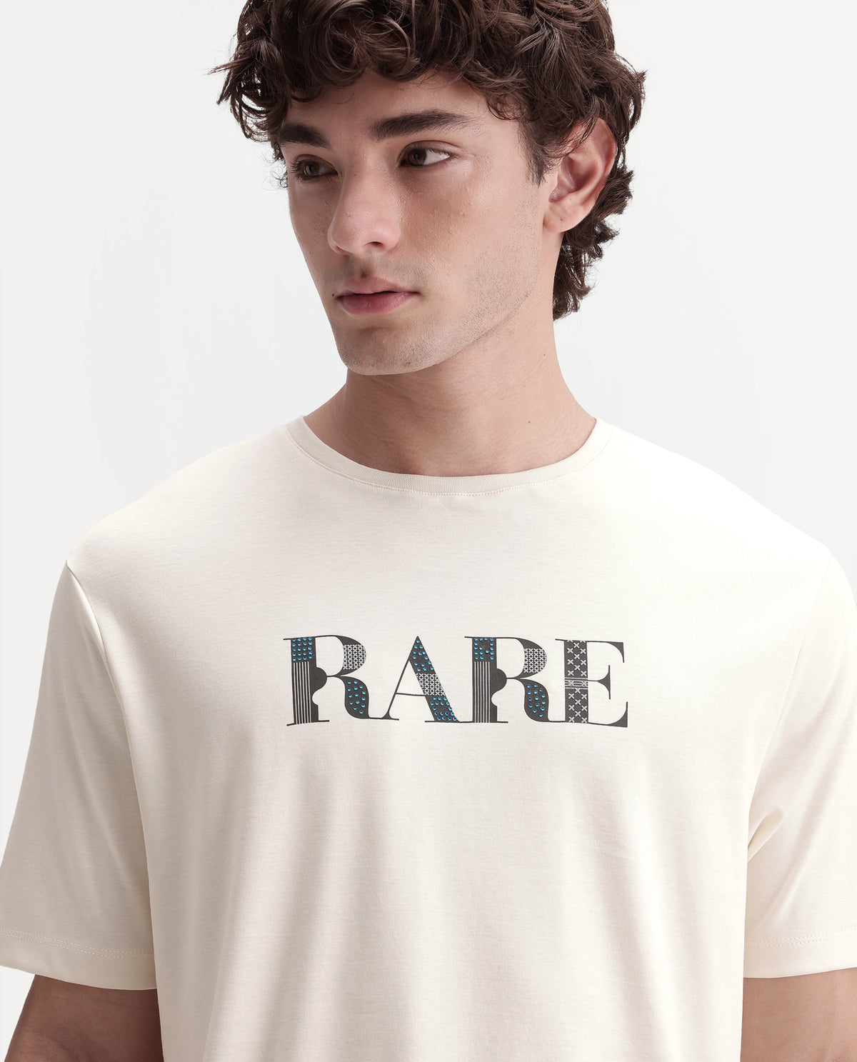 Rare Rabbit Men's Marcus Off White Cotton Crew Neck Regular Graphic Print T-Shirt