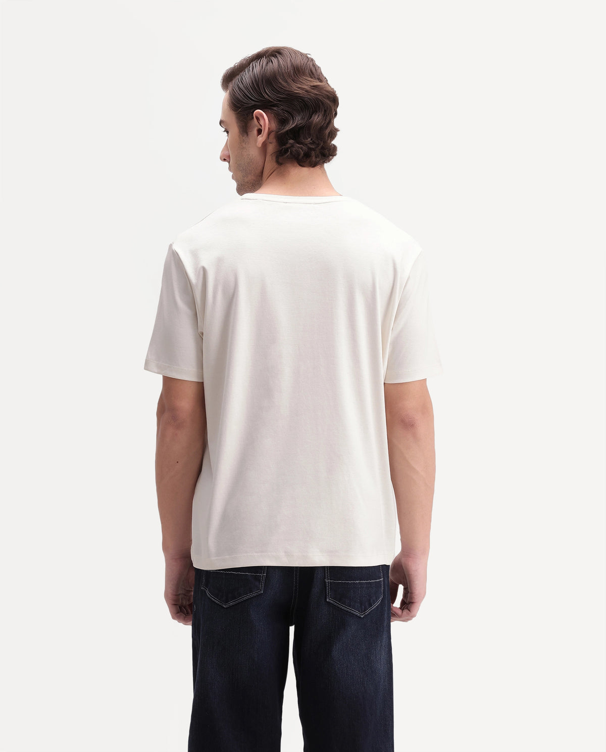 Rare Rabbit Men's Ford Off White Cotton Crew Neck Regular Graphic Print T-Shirt